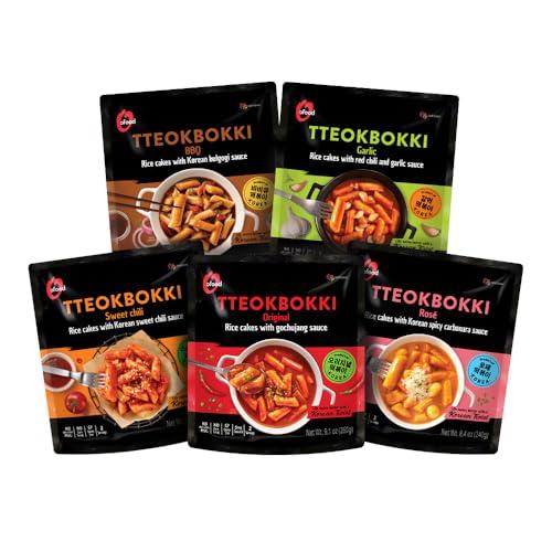C O\'Food Chung Jung One O\'Food Tteokbokki Variety Pack, Pack of 5, Instant Korean Rice Cakes, Authentic Spicy Street Food, Ready to Eat, No MSG, No Corn Syrup