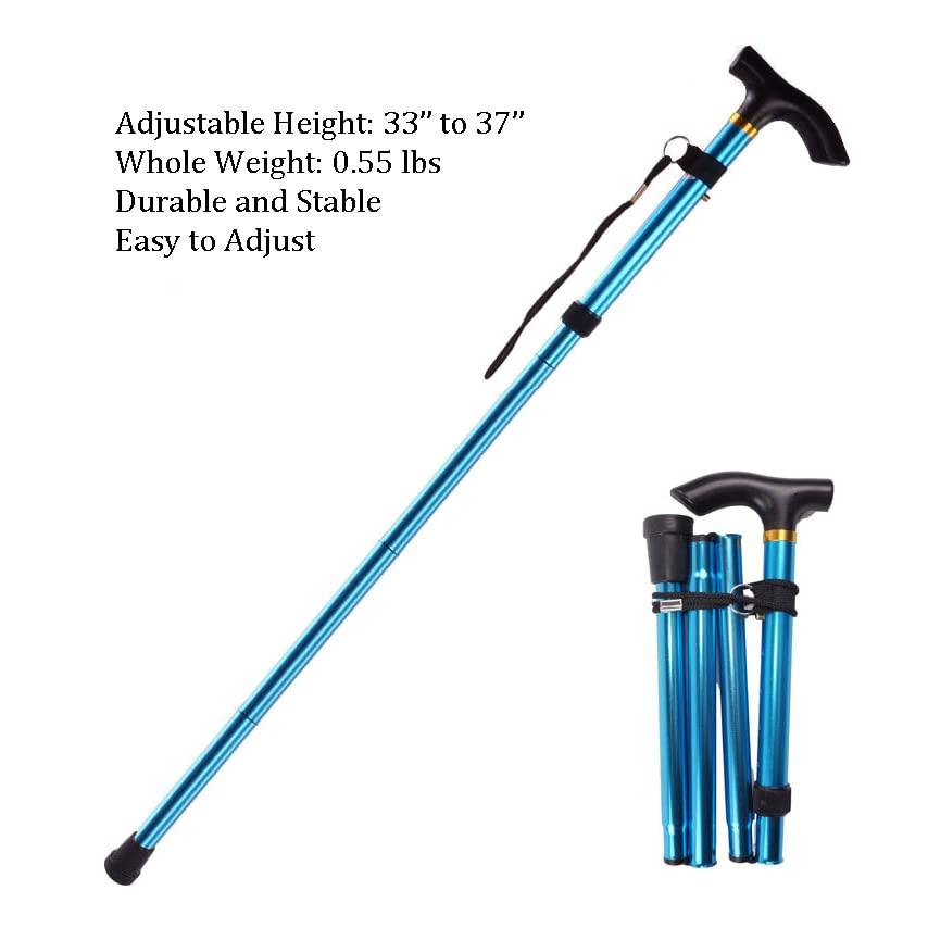 MUFANDUO Collapsible Walking Cane for Women & Senior Men, Folding Lightweight Walking Sticks for Seniors Balance, Adjustable Canes, Stick and Crutches for Adults, bastones para caminar Mujer & Hombre (Blue)