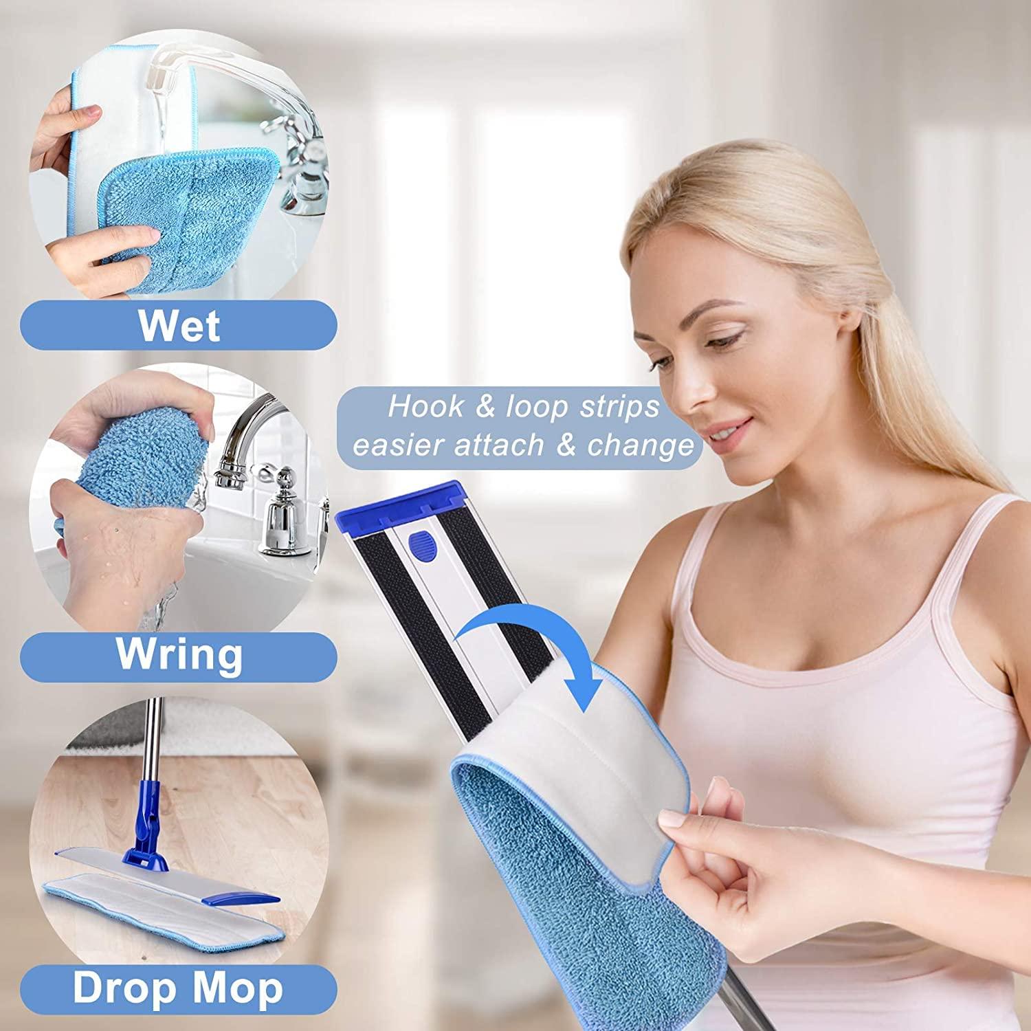 Bryquelin 18\" Professional Microfiber Mop Floor Cleaning mop, Flat Mop with Stainless Steel Handle,2 Reusable Washable Mop Pads and mop Pads Brush,Microfiber Mop for Hardwood, Laminate (Blue)