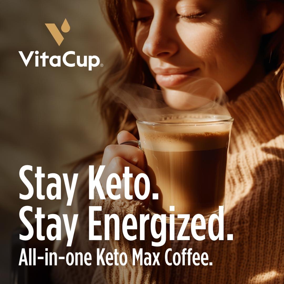 VitaCup VitaCup Keto Max Dark Roast Coffee Pods, Ketosis & Energy, Butter, MCT Oil, Turmeric, B Vitamins, D3, All-In-One Keto Recyclable Single Serve Pod Compatible w/Keurig K-Cup Brewers,18 Ct