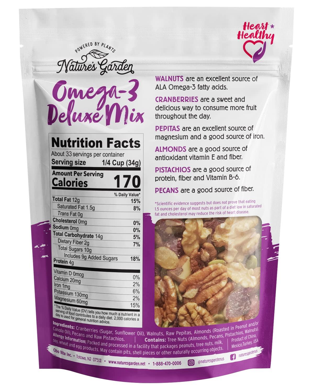Nature's Garden Nature's Garden Omega 3 Deluxe Mix - Healthy Trail Mix, Power Up Mega Omega Trail Mix Nuts, Heart Healthy, Gluten Free, Cholesterol Free, Sodium Free, No Artificial Ingredients - 40 Oz Bag