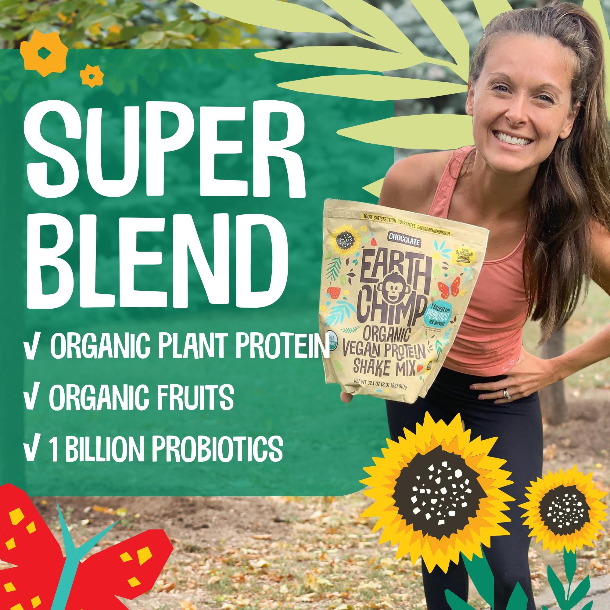 EarthChimp EarthChimp Organic Vegan Protein Powder - with Probiotics - Non GMO, Dairy Free, Non Whey, Plant Based Protein Powder for Women and Men, Gluten Free - 52 Servings, 64 Oz (Plain & Unsweetened)