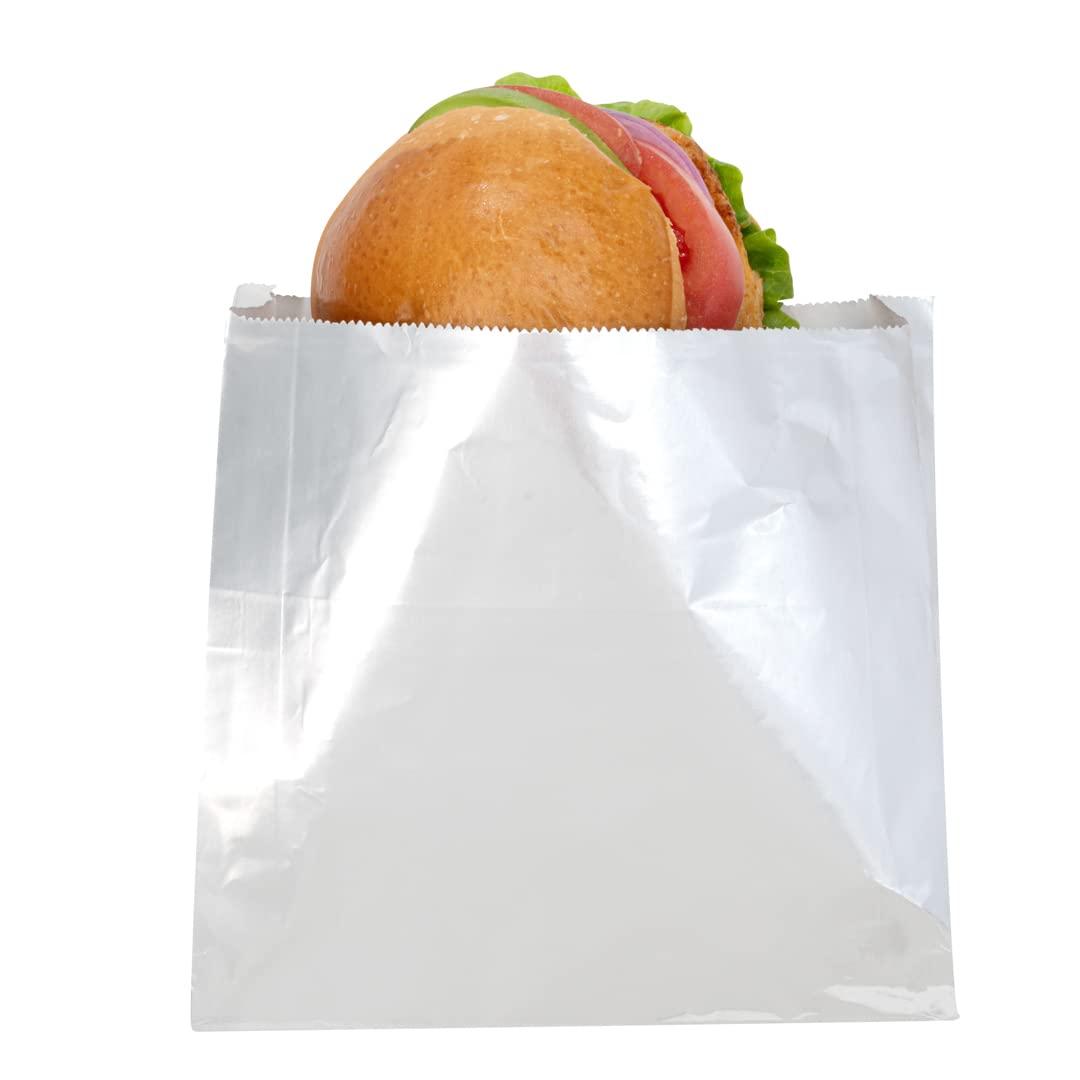 Restaurantware Restaurantware Bag Tek 7.9 x 1.7 x 7.9 Inch Foil Lined Bags 100 Greaseproof Foil Food Wrappers - Freezable Non-Vented Silver Foil Paper Hot Sandwich Bags Keeps Food Warm For Hot And Cold Foods