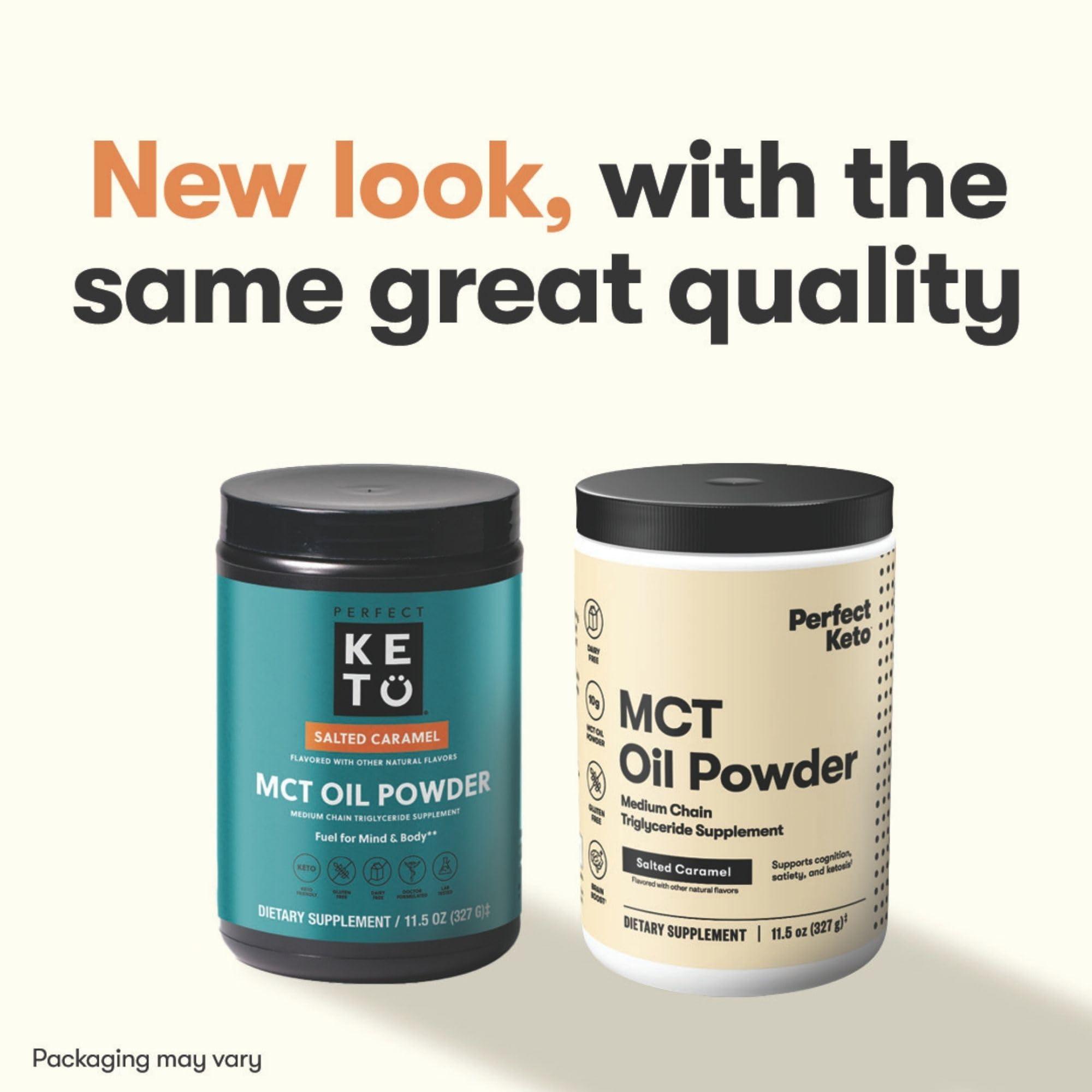 Perfect Keto Perfect Keto 7g MCT Oil Powder, Medium Chain Triglycerides Supplement, Non Dairy Coffee Creamer for Keto Diet, Ketogenic MCT Oil Mix for Coffee, Smoothie, Protein Shakes, Salted Caramel, 30 Servings
