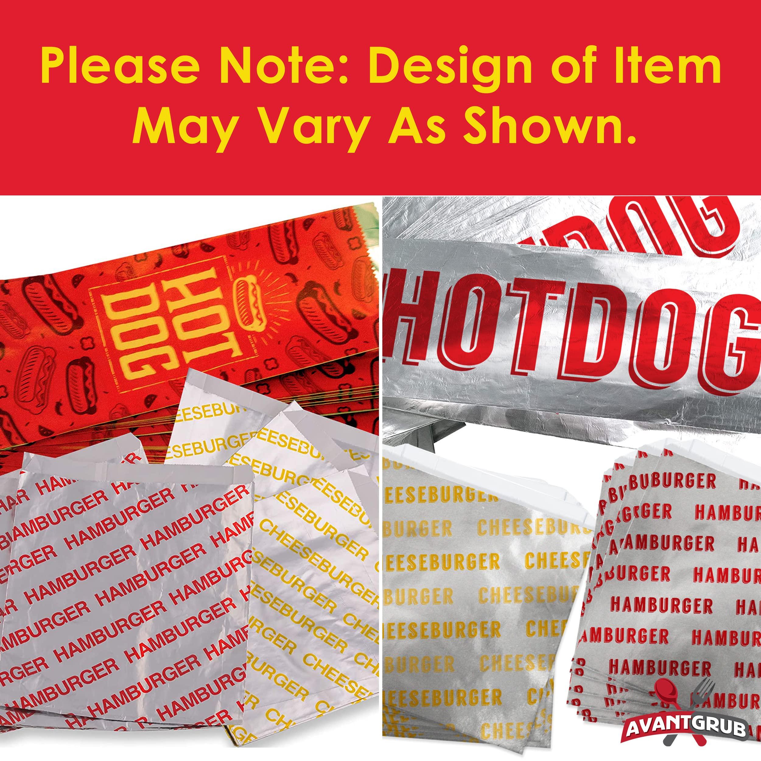 Avant Grub Retro, Restaurant Grade Grease-Proof Food Wrapper 600 Combo Pack. Heat Proof, Pro Quality Bulk Hamburger, Cheeseburger and Hot Dog Sturdy Bags. Allergen Friendly BBQ Foil Paper Supply for Themed Party