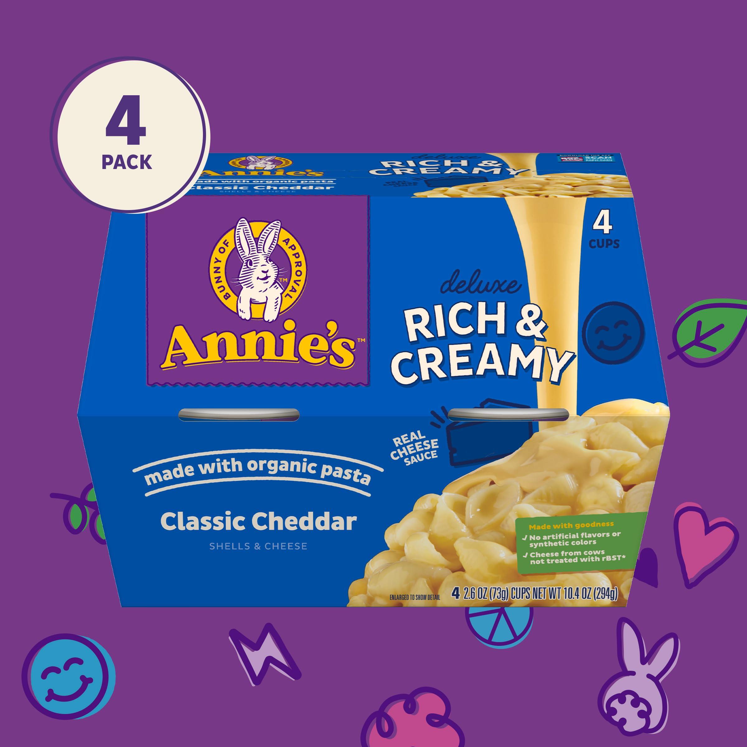 Annie's Homegrown Annie\'s Classic Cheddar Deluxe Rich and Creamy Microwave Mac & Cheese with Organic Pasta, 4 Ct, 2.6 OZ Cups