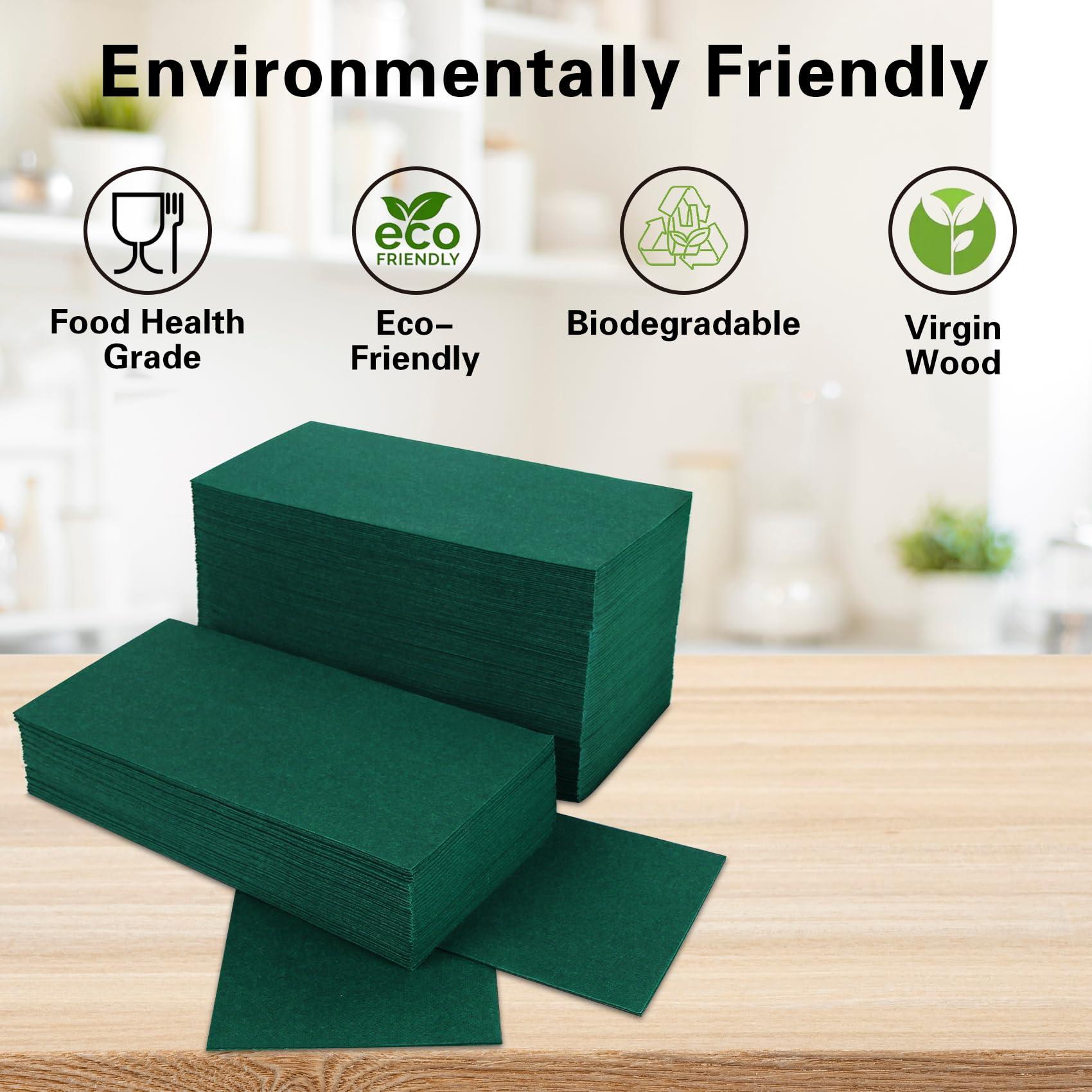 Goldclean 100 Pack Dark Green Paper Napkins, Disposable Linen-Feel Guest Towels Cloth-Like Hand Towels, Soft, Absorbent, Paper Hand Napkins for Christmas, Bathroom, Parties, Weddings, Dinners - 12\" x 17\"