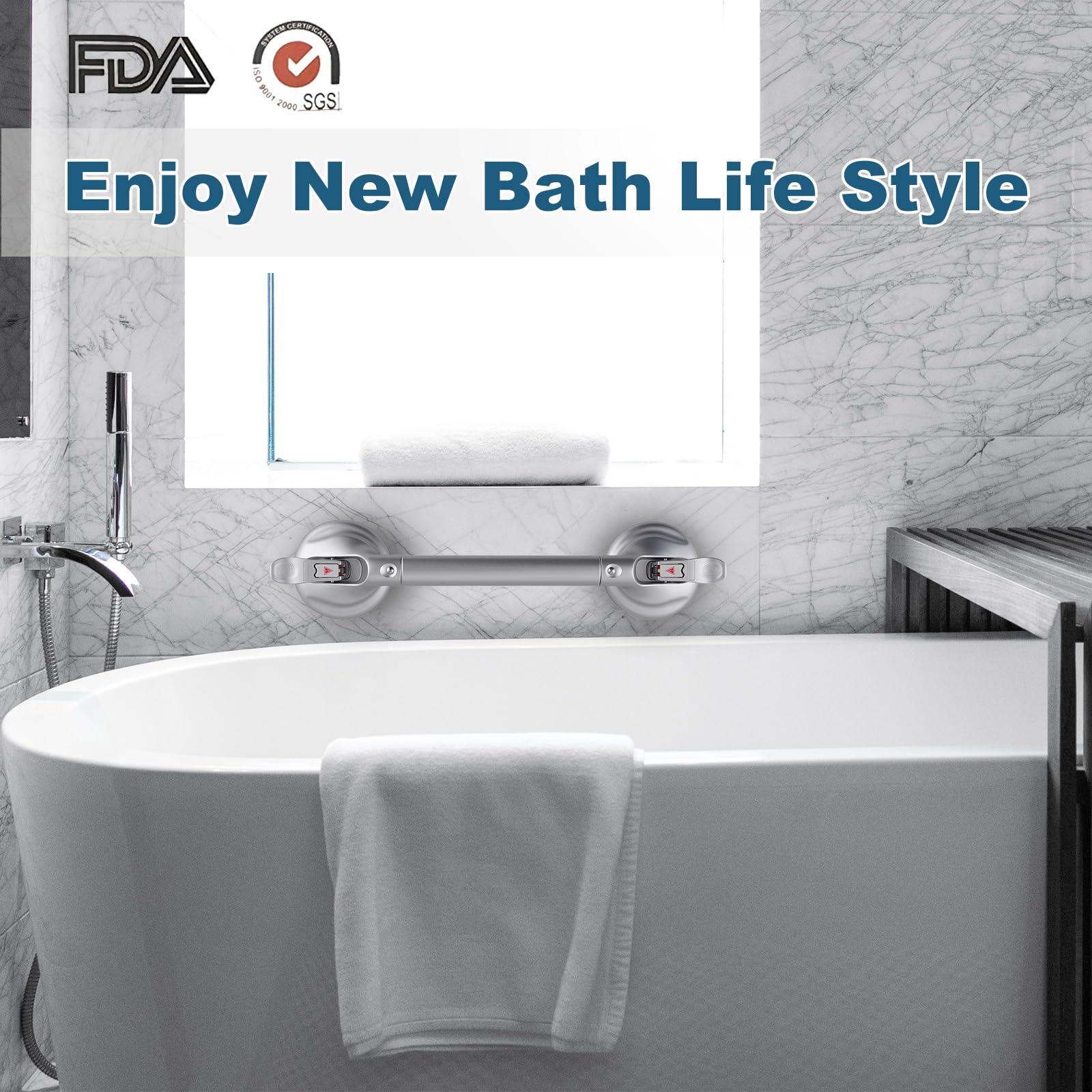 DAREN MEDICAL DAREN MEDICAL Heavy Duty Suction Shower Grab Bar - Toilet Bathroom Bathtub Safety - Shower Handles, Suction Cup Power Up to 250 LB, Perfect for Elderly Seniors(18.5 Inch, Gray Silver)