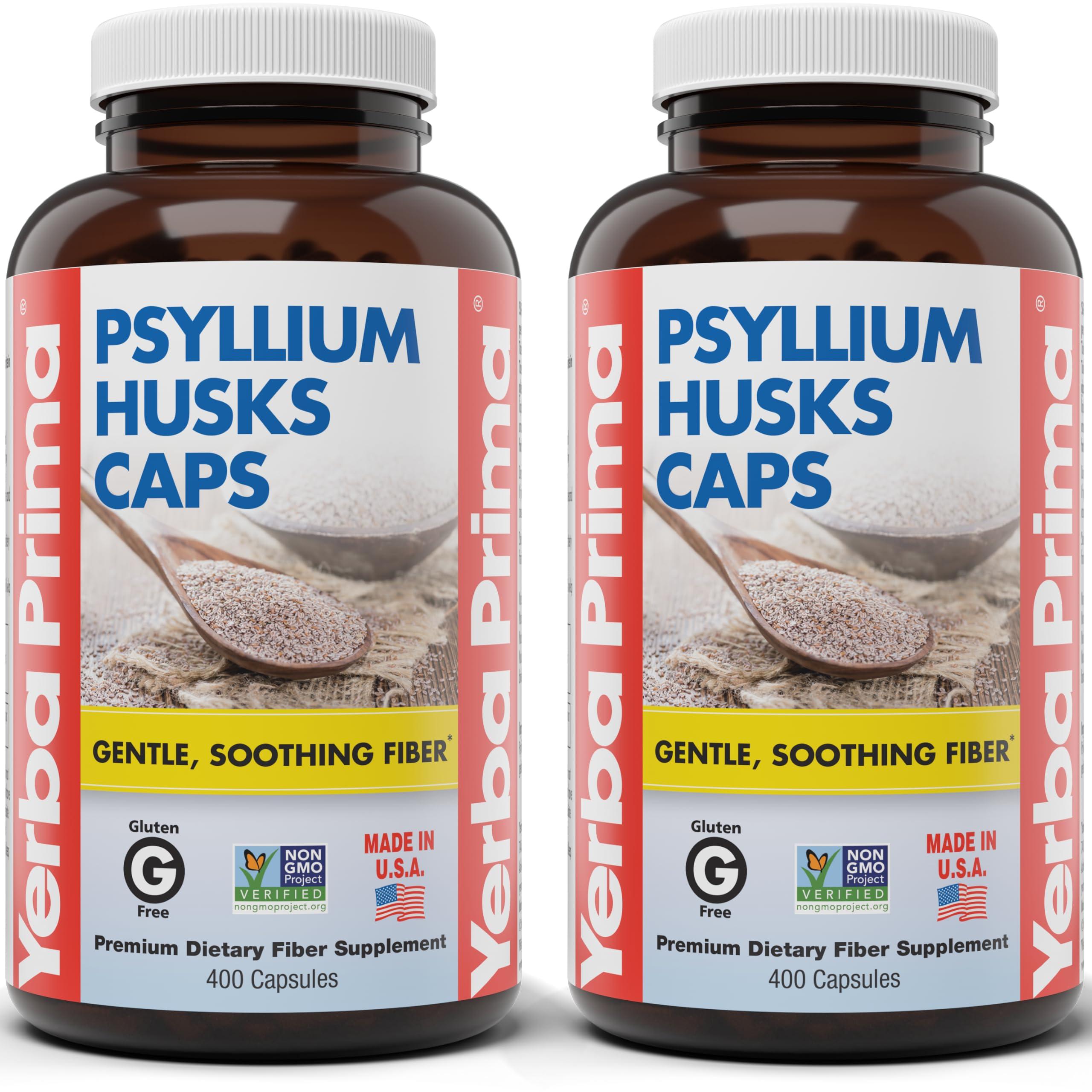 Yerba Prima Yerba Prima Psyllium Husks Caps, 625 mg, 400 Capsules (Pack of 2) - Natural Fiber for Men and Women - Regularity Support Supplement