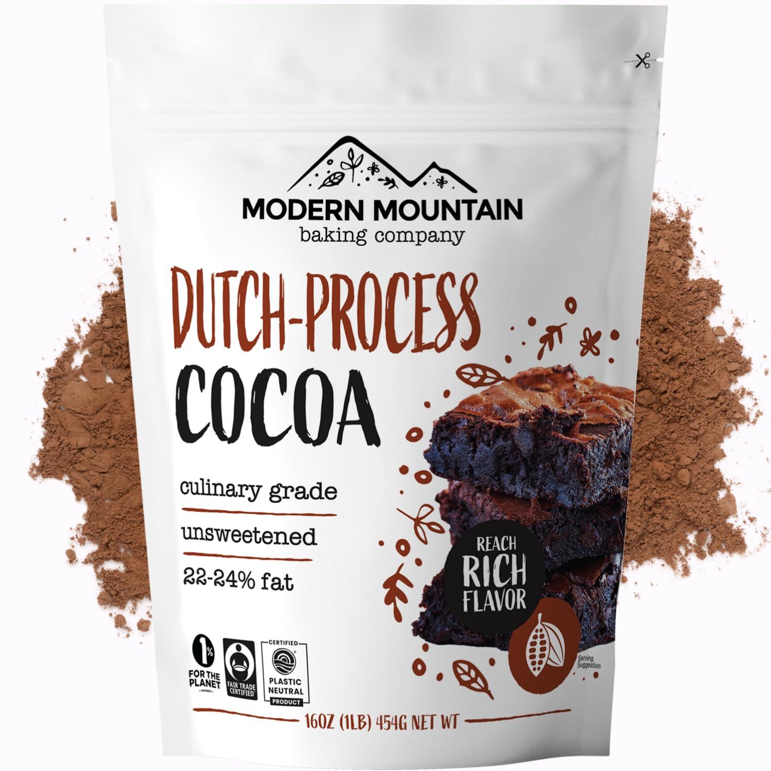 MODERN MOUNTAIN Cocoa Powder (1 lb) Dutch Processed Cocoa Powder, Unsweetened, Extra Rich Cocoa Flavor, 22-24% Fat, Premium Culinary Grade, Non-GMO, Perfect Cocoa for Baking and Cooking