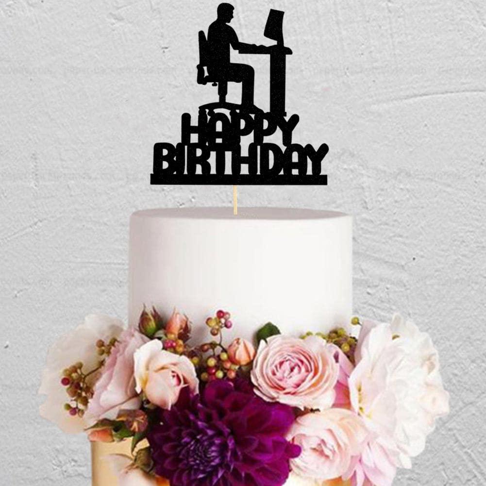 QXQXBA Programming Theme Happy Birthday Cake Topper, Programmer Cake Decor, Computer Tech Cake Decorations, IT Birthday Party Supplies, Black Glitter