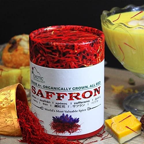 EXOTIC BioNaturals Premium Quality Saffron | Super Negin Grade A+ Saffron Threads | Pure all Red Saffron Spice for Culinary Use as Paella, Risotto, Bomba Rice, Saffron Tea and Golden Milk (5 Gram / 0.17 ounce)
