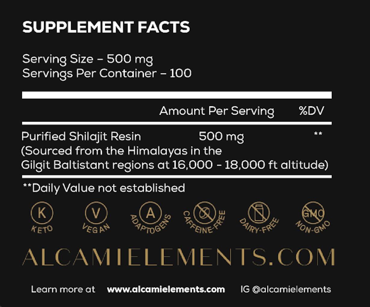 alcami elements Alcami Pure Himalayan Shilajit Resin - High Potency Gold Grade for Men & Women | 100 Servings | Energy Boost & May Support Health | 85+ Trace Minerals | 75%+ Fulvic Acid | Lab Tested, 50 Grams