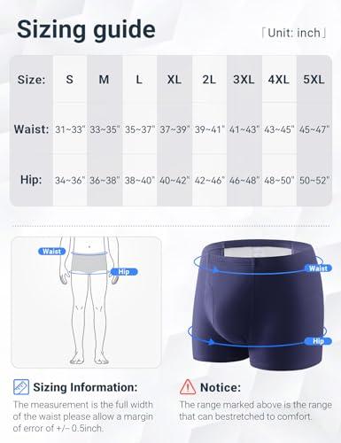 AutoTime Men\'s Incontinence Underwear 2PCS Incontinence Boxer Briefs Absorption Protection Washable Incontinence Underwear for Men Leak Proof Underwear with Front & Rear Absorbent Area 200ML (Blue, Small)