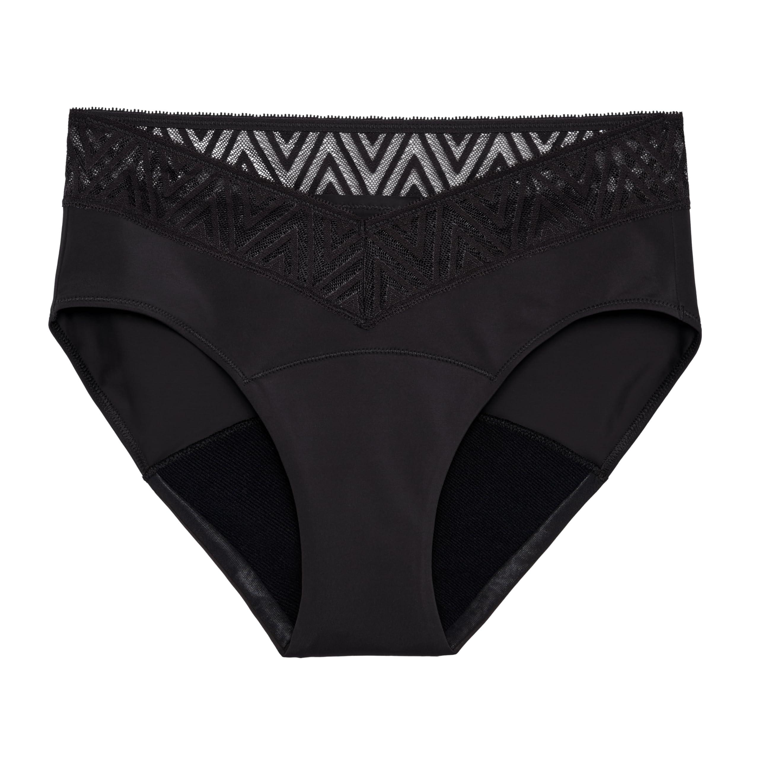 THINX Thinx Period Underwear, Comfort-Stretch Hip Huggers, Holds Up to 12 Tampons, FSA HSA Approved Period Panties, Menstrual Underwear for Women, Leakproof & Reusable, Black with Lace, XS