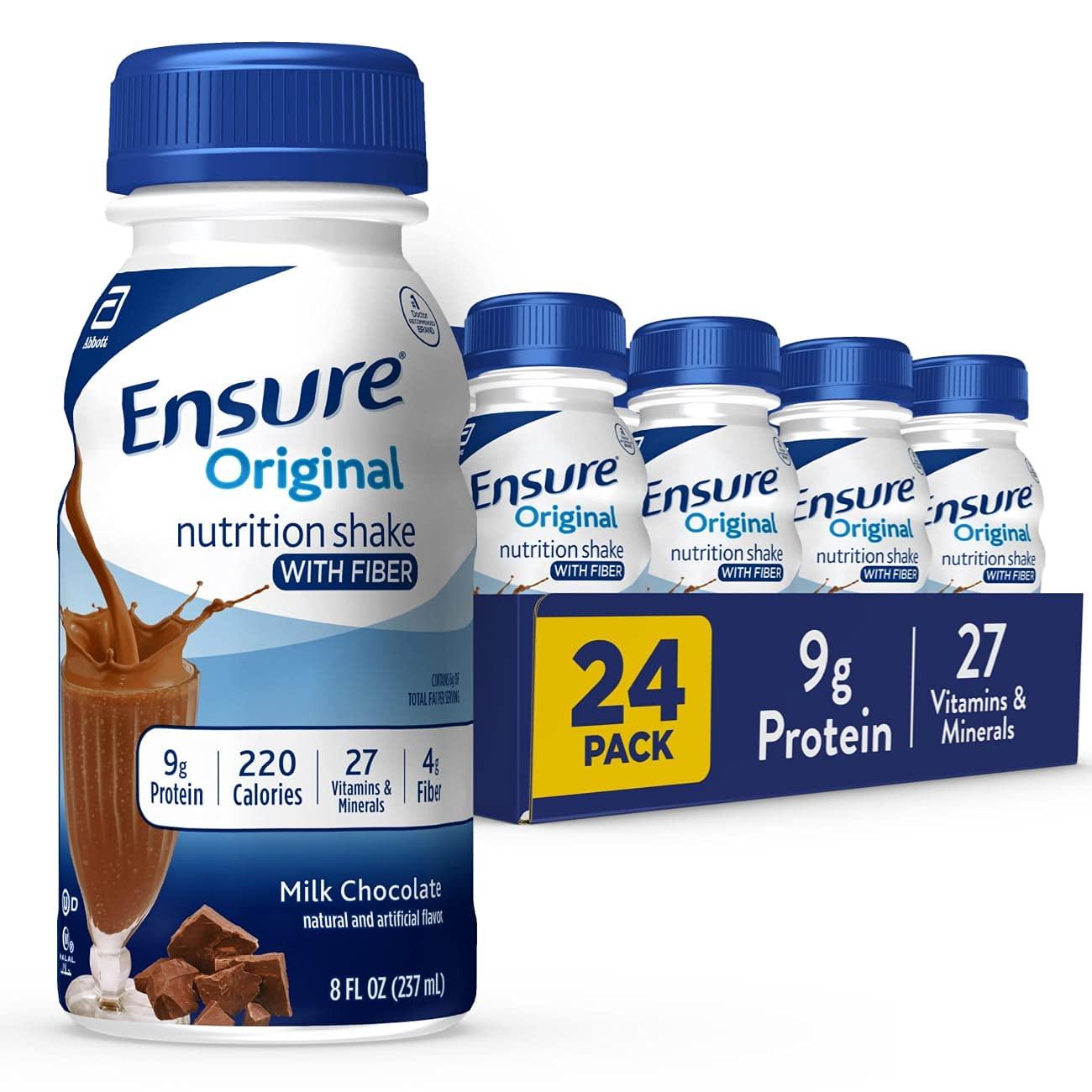 Ensure Ensure High Protein Nutritional Shake With Fiber, 16g Protein, Meal Replacement Shakes & Ensure Original Milk Chocolate Nutrition Shake With Fiber | Meal Replacement Shake | 24 Pack