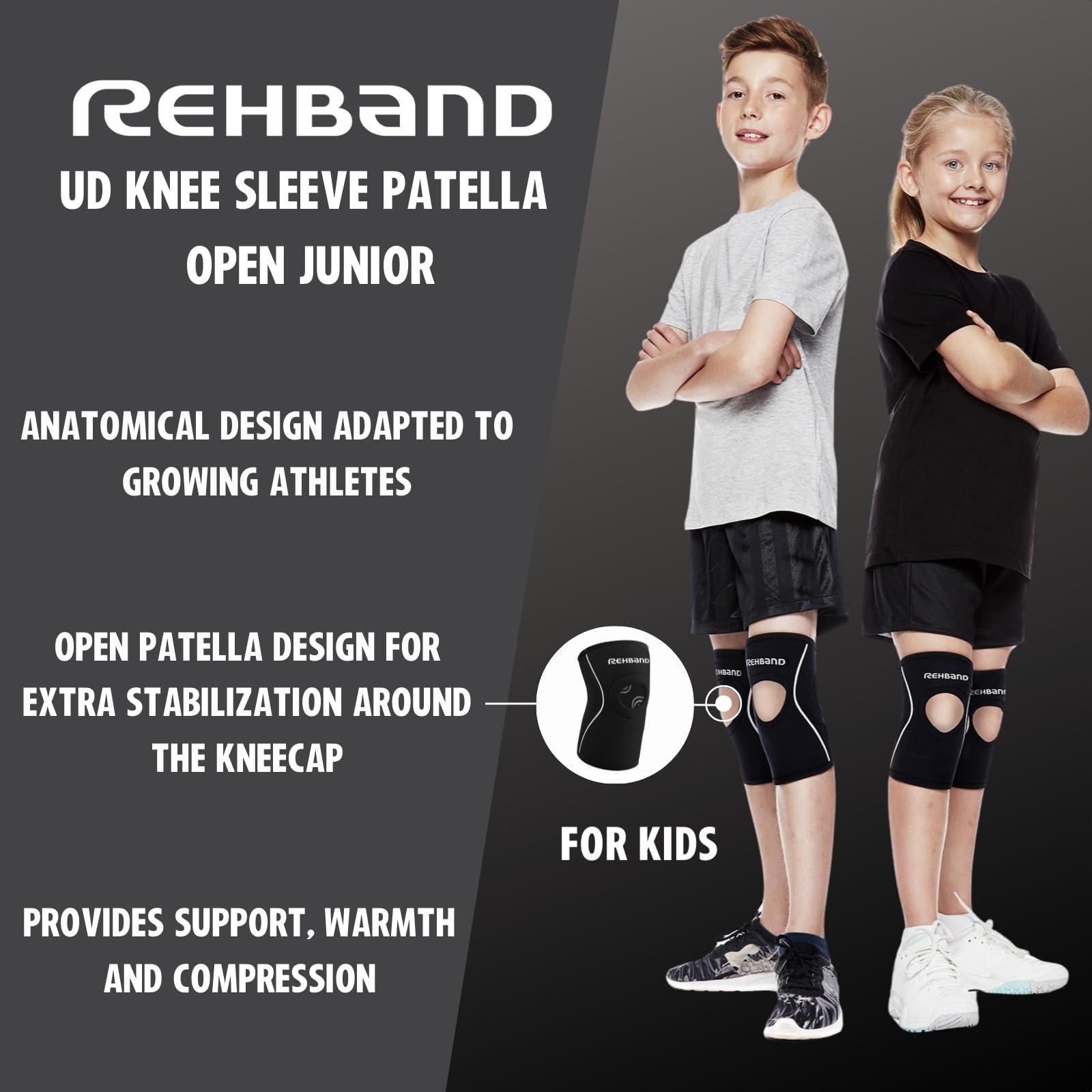 Rehband Rehband kids neoprene knee sleeve with patella opening, children knee support, 1 piece or 1 pair, knee cuff patella opening 5mm neoprene brace, Size:Large