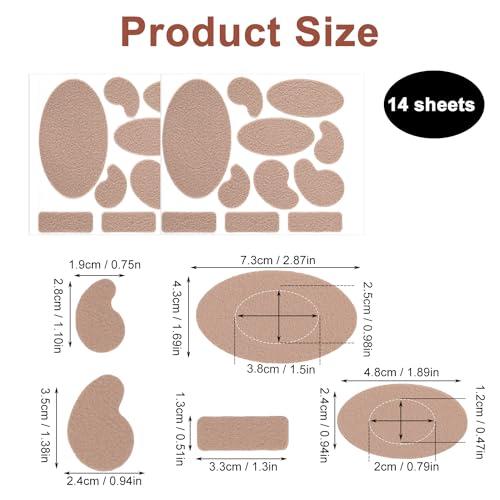 PEUTIER 14 Sheets Moleskin Adhesive Pads, Multi-Shapes Moleskin Tape, Moleskin Strips Prevention Pads Anti-Wear Mole Skin Patch for Feet Heels (Nude Color)