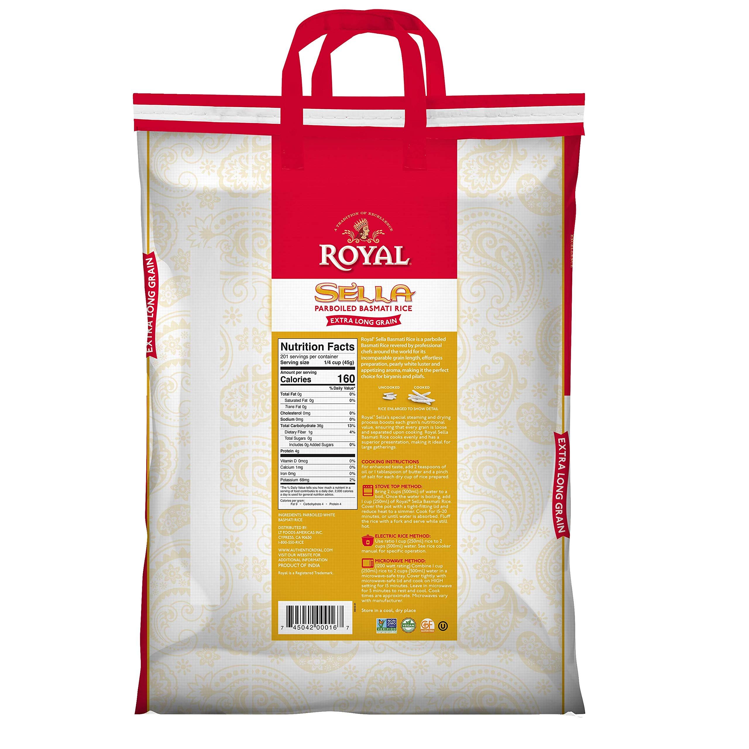 Royal Royal Chef\'s Secret Sella Basmati Rice - Authentic Extra Long Grain Parboiled Basmati White Rice - 20 lb Bag