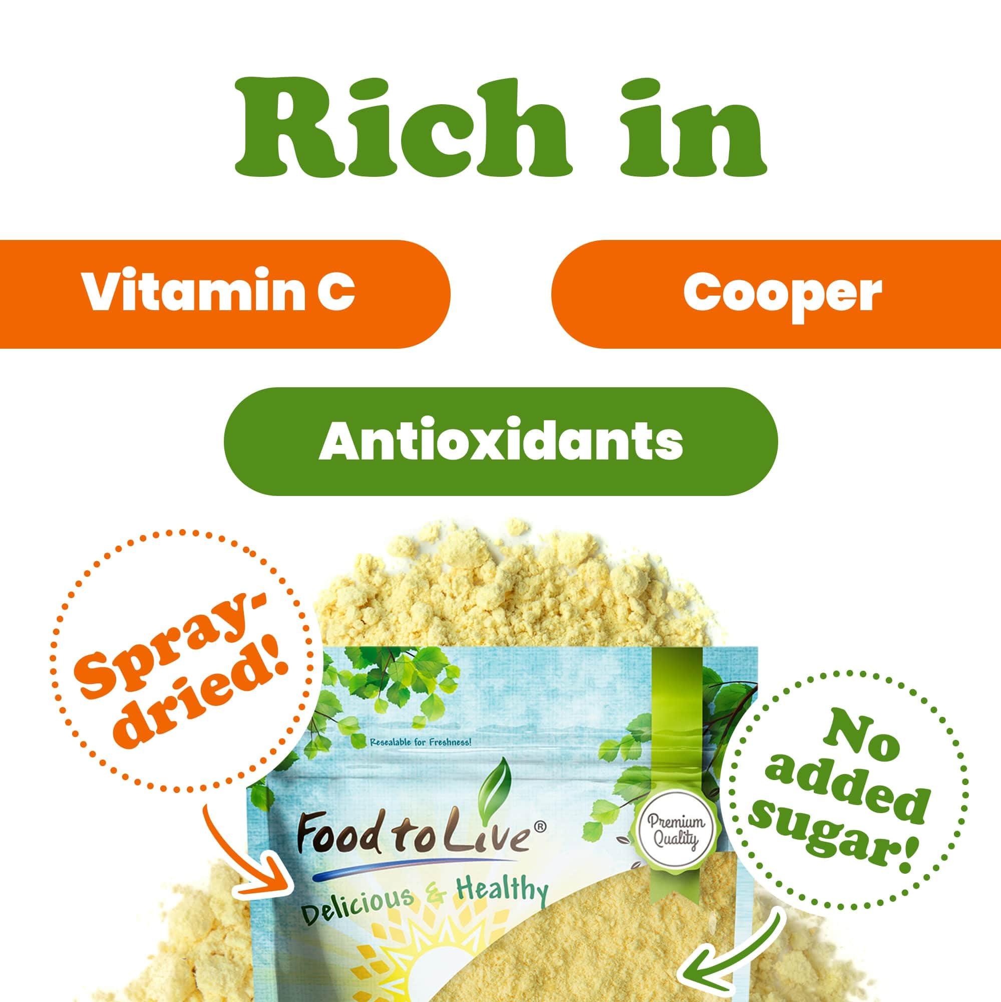 Food to Live Food to Live Orange Powder, 18 Pounds - Made from Raw Dried Citrus Fruit, Unsulfured, Vegan, Bulk, Great for Baking, Juices, Yogurts & Instant Breakfast Drinks, Contains Maltodextrin, No Sulphites