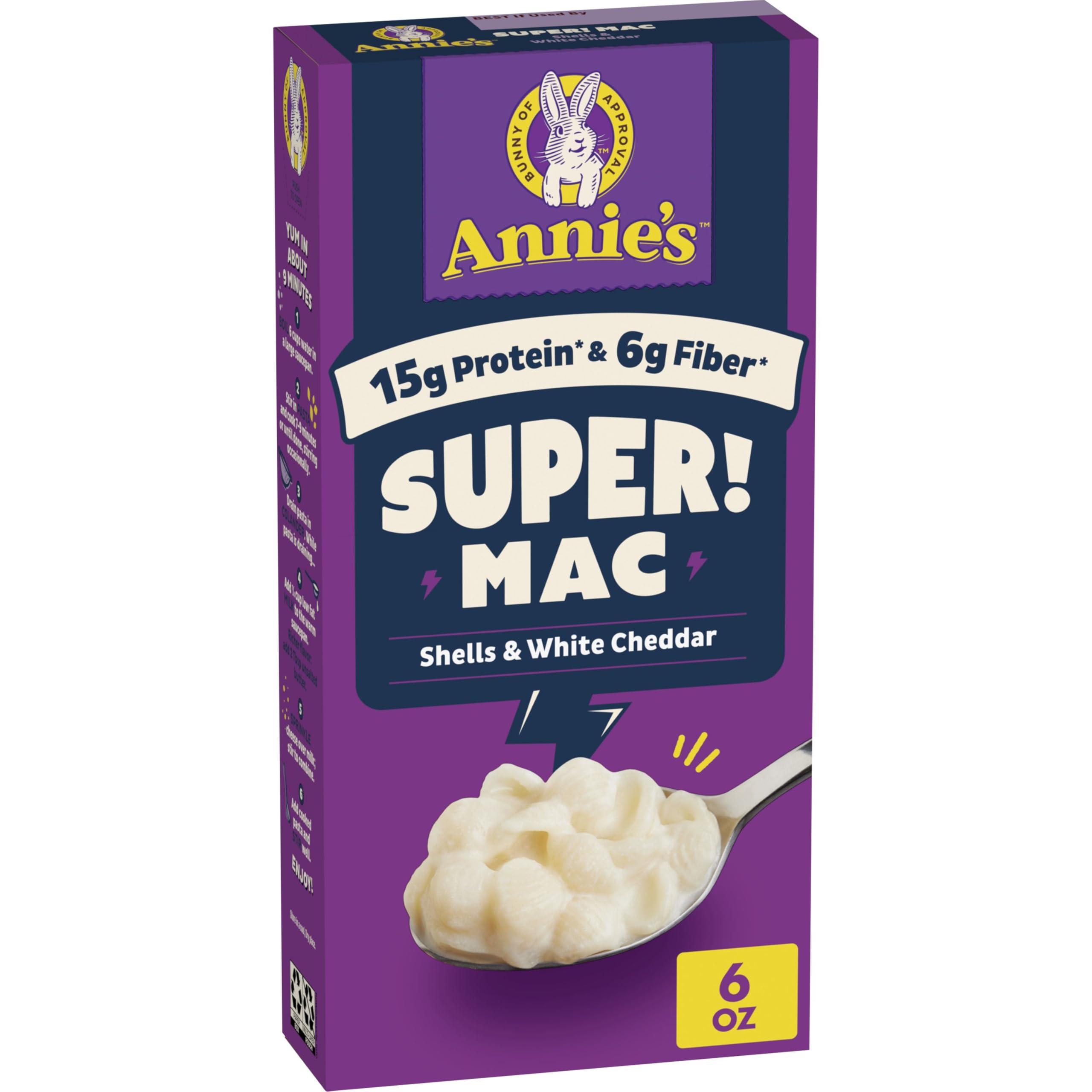 Annies Annie\'s Super! Mac, Protein Macaroni And Cheese Dinner, Shells & White Cheddar, 6 oz.