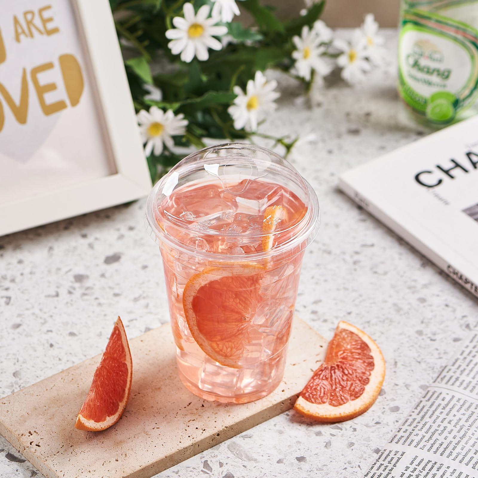 FULING FULING 100 Sets 16 oz Plastic Cups with Strawless Sip-Lids Crystal Clear Disposable 16oz Plastic Cups with Lids - Durable PET - BPA Free, for Coffee, Smoothie, Shakes