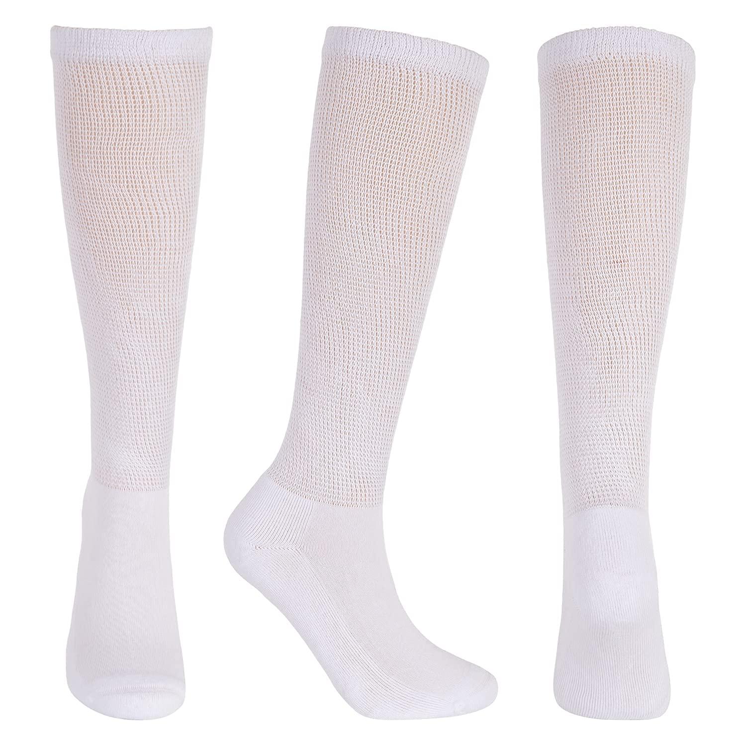 Athlemo Athlemo Diabetic Socks for Men & Women, No-Binding Knee High Socks 4 Pairs, Cushioned Sole & Seamless Toe, Soft Breathable Extra Wide Diabetic Socks