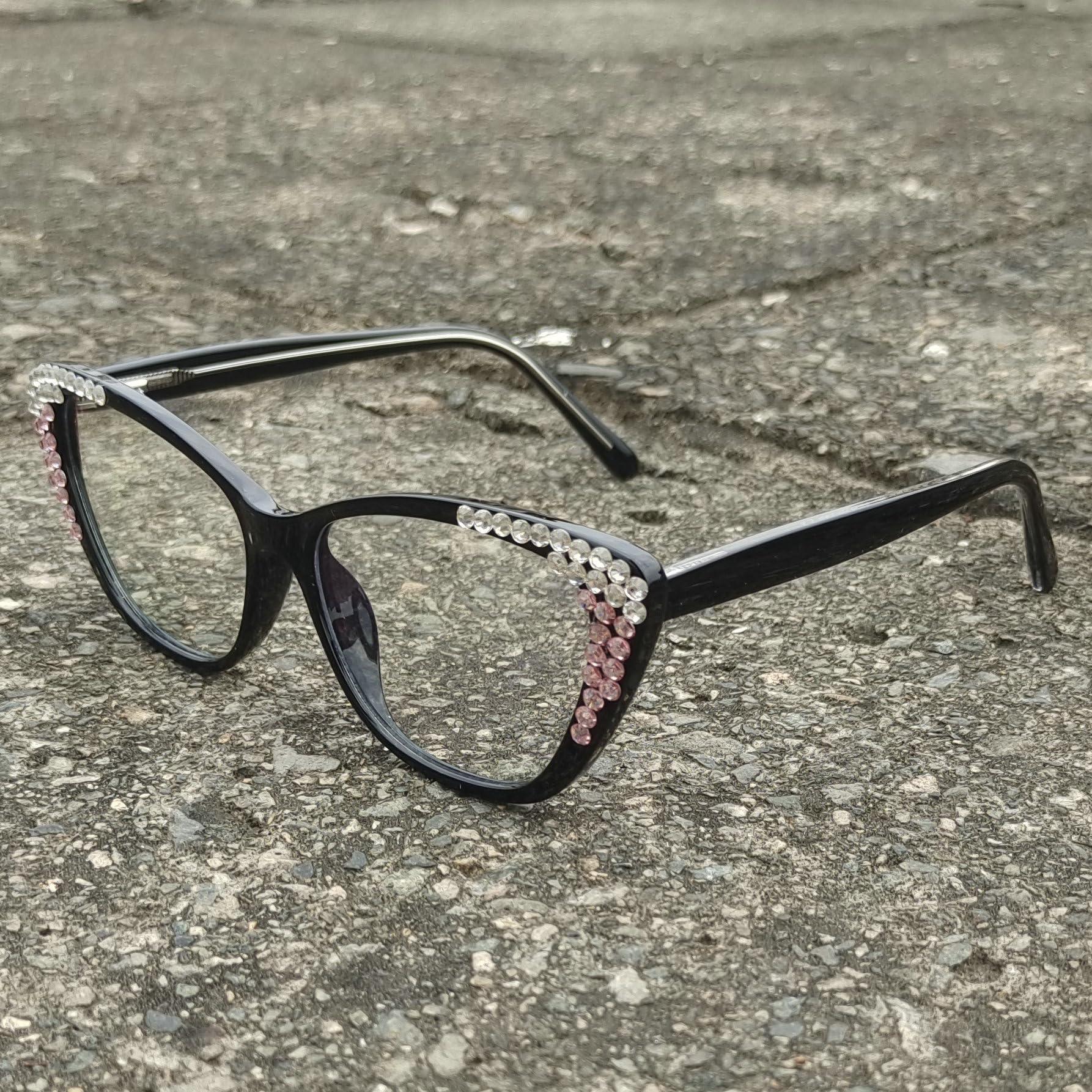 willochra willochra cat eye Bling Rhinestone Reading Glasses For Women Fashion Blue Light Blocking Reading Reader Computer Eyeglass (black, 1.25, multiplier_x)