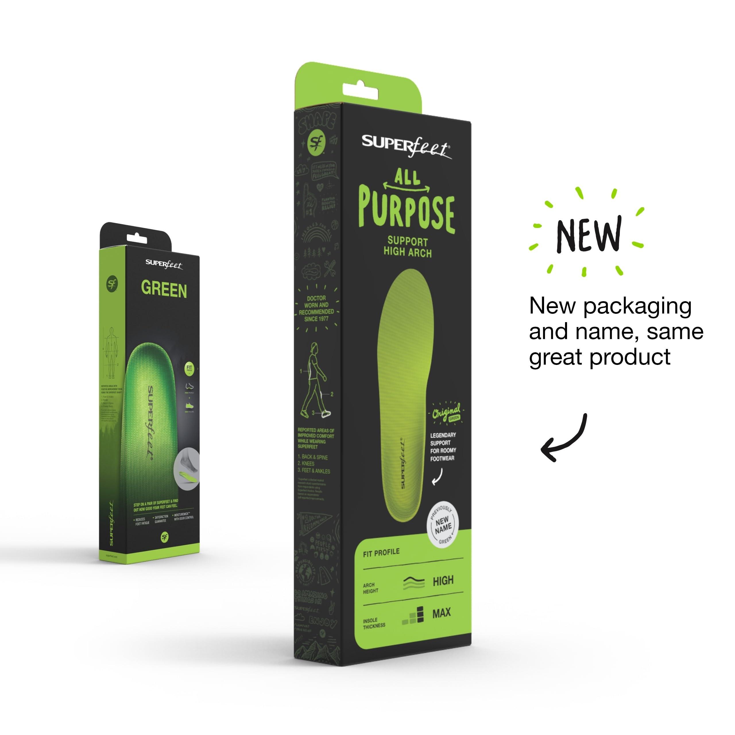 Superfeet Superfeet All-Purpose Support High Arch Insoles (Green) - Trim-To-Fit Orthotic Shoe Inserts - Professional Grade - Men 9.5-11 / Women 10.5-12