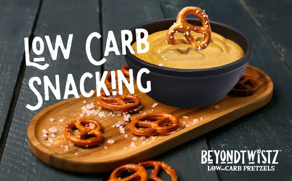 BeyondChipz BeyondTwistz Low Carb Pretzels, Salty Good, Keto Friendly, 2g Net Carbs, 18g Protein, Powered By HealthSense High Fiber Wheat Flour, Family Size 8oz Bag, Pack of 4