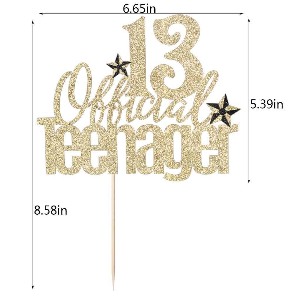 Qertesl Qertesl 13 Official Teenager Cake Topper, 13th Birthday Cake Topper, Hello 13 Cake Topper, Cheers to 13 Years, Boy Girl 13th Birthday Party Cake Decoration (gold)