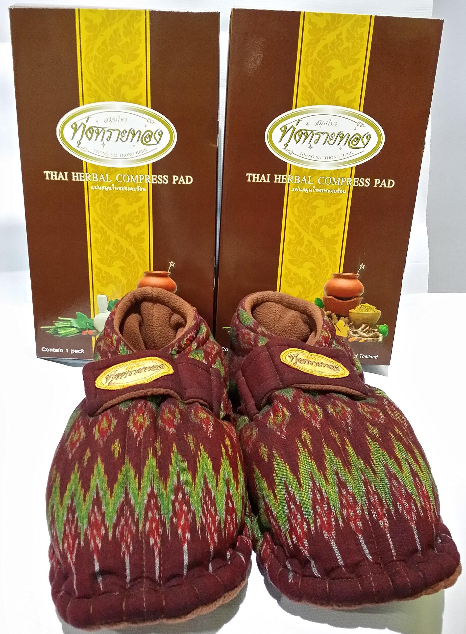 Tung Sai Thong Herbal Compress Comfort Hot Foot Thai Silk Size 12” X 5.5” Net Weight 550 G. X 2