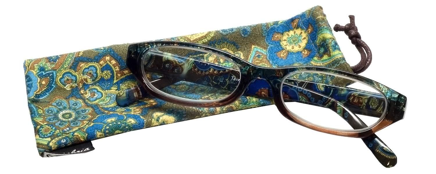 Calabria Calabria 4377 Cat Eye Colorful Floral Paisley Reading Glasses +6.00 Brown Women Readers Cute Eyeglass w/Soft Case