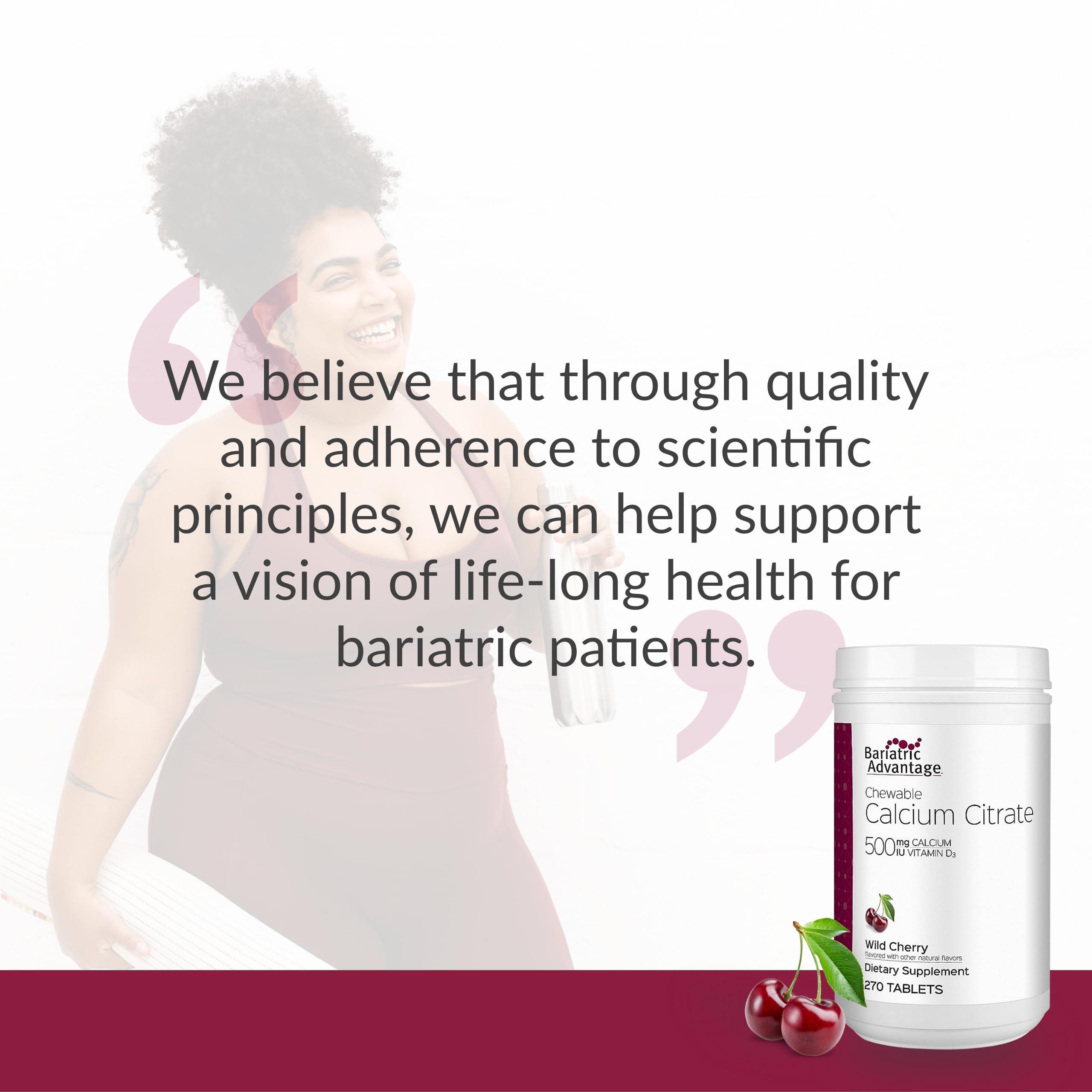 Bariatric Advantage Bariatric Advantage Calcium Citrate Chewable 500mg with Vitamin D3 for Bariatric Surgery Patients Including Gastric Bypass and Sleeve Gastrectomy, Low Sugar - Wild Cherry Flavor, 270 Count