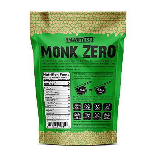 Smart138 Monk Zero - Monk Fruit Sweetener, Non-Glycemic, Keto Approved, Zero Calories, 1:1 Sugar Substitute (Granular, 40oz)