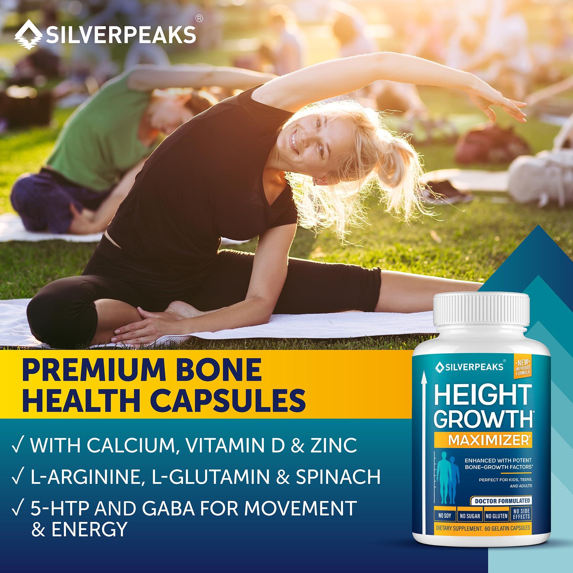 SILVERPEAKS SILVERPEAKS Growth Capsules to Grow Taller - Height Growth Maximizer with Calcium for Bone Strength - Made in USA - Natural Get Taller Supplement to Increase Bone Growth - Pack of 2