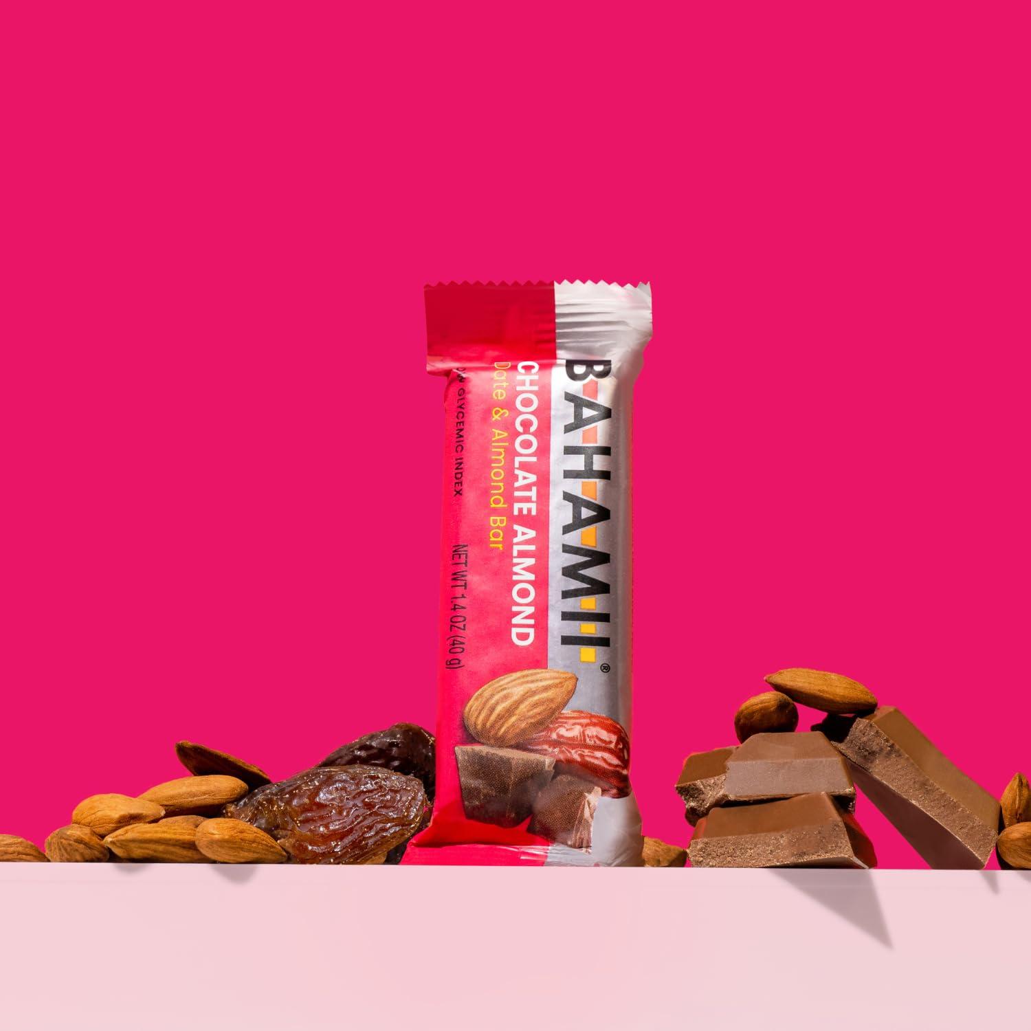 Bahamii Bahamii Nuts & Date Bars, Organic Healthy Snacks | 6-Pack | Gluten Free & 0g Added Sugar Low Calorie Snacks, No Preservatives, Plant Based, Kosher, Diabetic Snacks (12 Pack, Chocolate Almond (12 Pack))