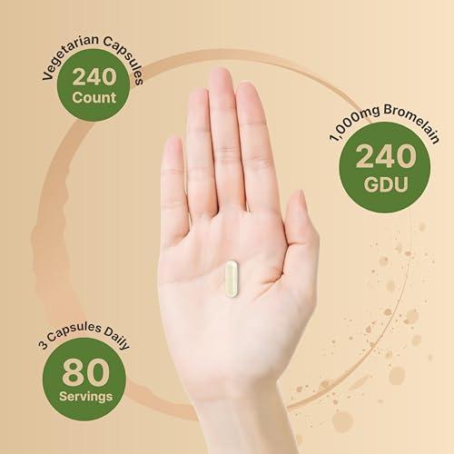 NatureBell NatureBell Bromelain, 1,000mg Per Serving, 240 Veggie Capsules | 2,400 GDU Digestive Enzymes & Joint Support Supplement Proteolytic Enzymes for Digestion, Fresh Pineapple Source Non-GMO