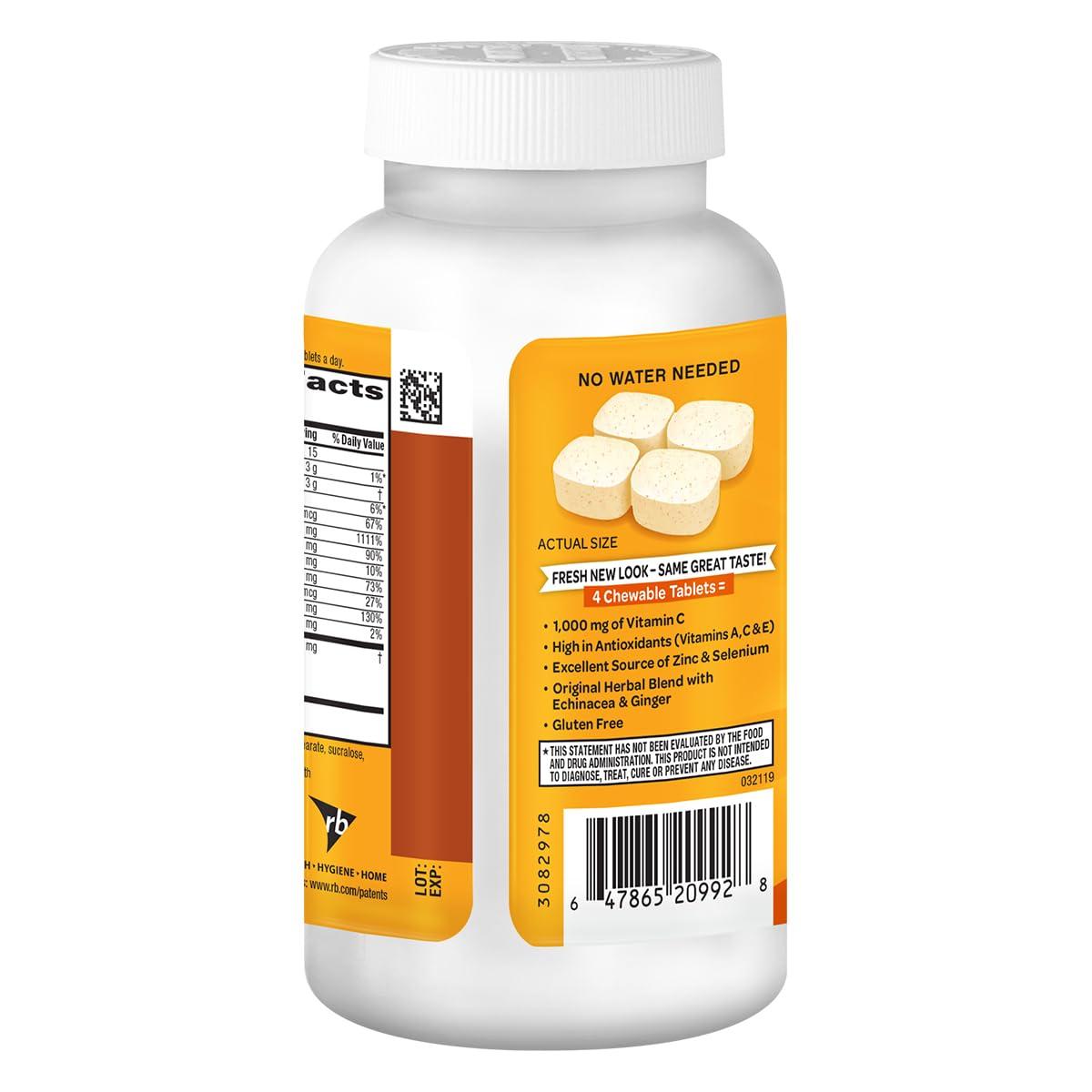 Airborne Airborne 1000mg Vitamin C + Zinc Immune Support Supplement Chewable Tablets, Citrus Flavor with Powerful Antioxidants Vitamins A C & E, 116 Chewable Tablets (2 Pack)