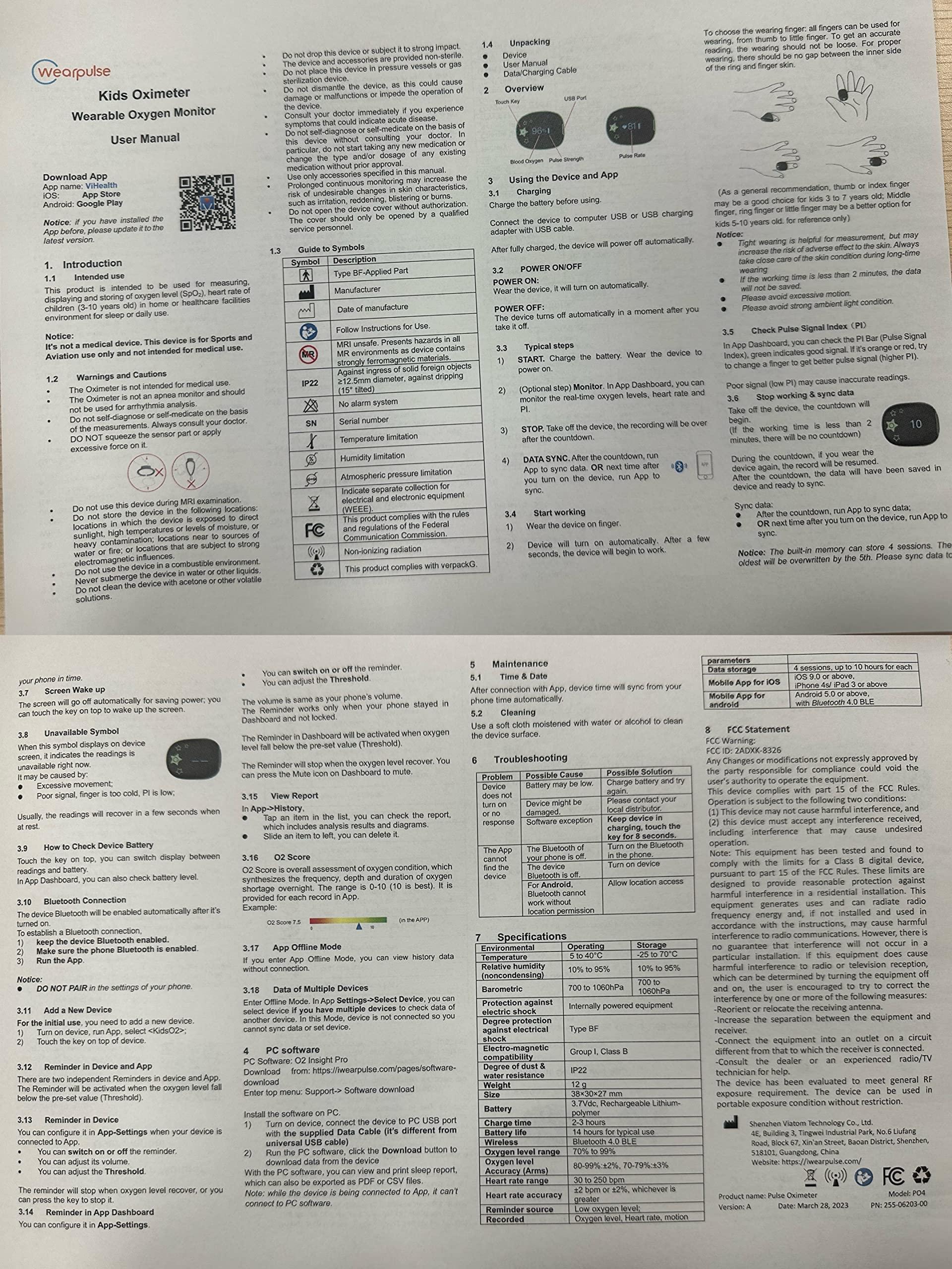 Wearpulse Wearpulse Children Pulse Oximeter KidsO2 Ring, Continuous Kids O2 Sat Monitor Finger for Oxygen with Audible Reminder, Rechargeable Pulse Ox Tracking Child\'s Blood Oxygen Saturation & Pulse Rate for 3~10 Years Old Kids, with App & PC Chart Report