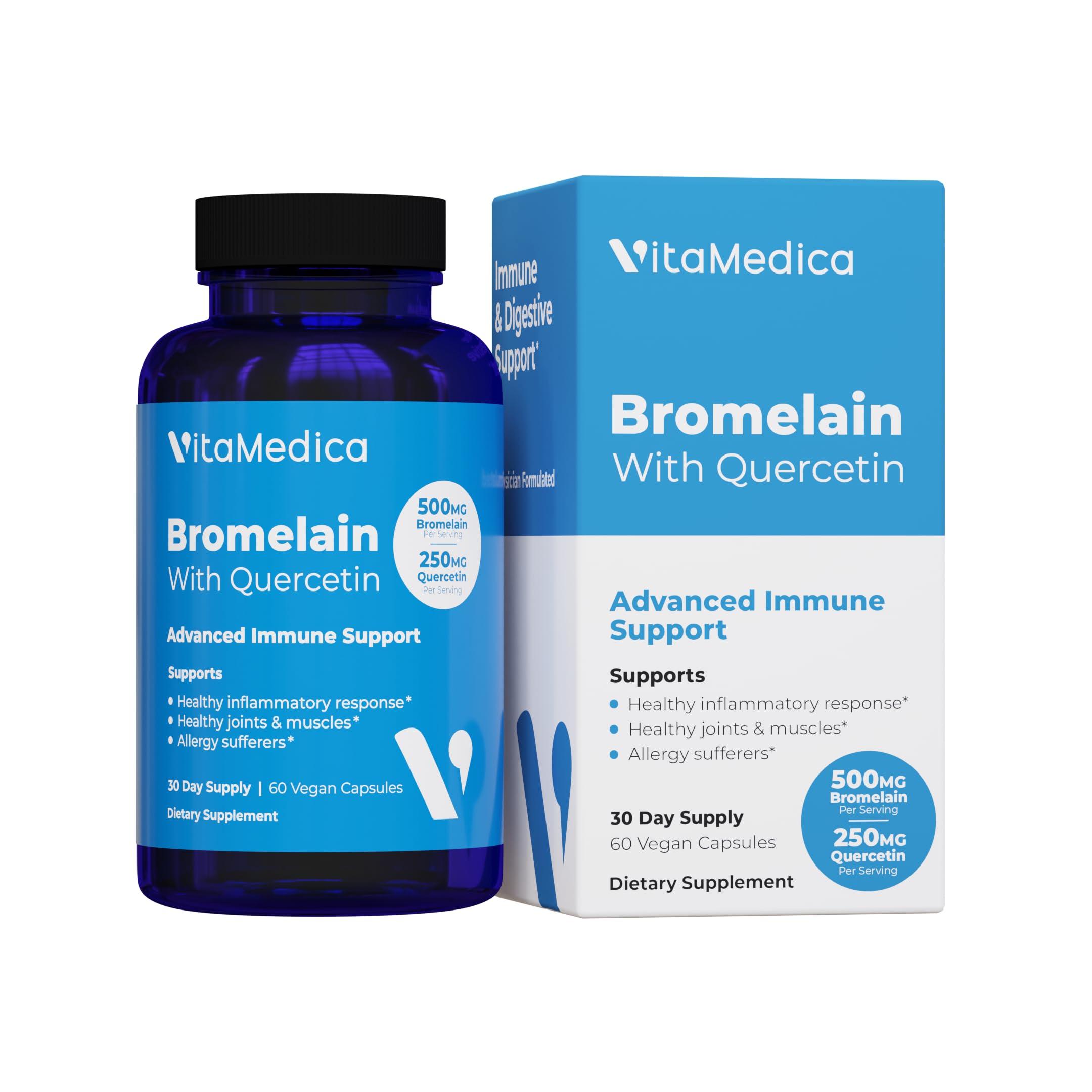 VitaMedica VitaMedica Bromelain & Quercetin Supplement - 500mg Bromelain 250mg Quercetin - 2400 GDU for Immunity, Joint Support, Inflammation and Muscle Recovery - 60 Vegan Capsules - 30 Servings