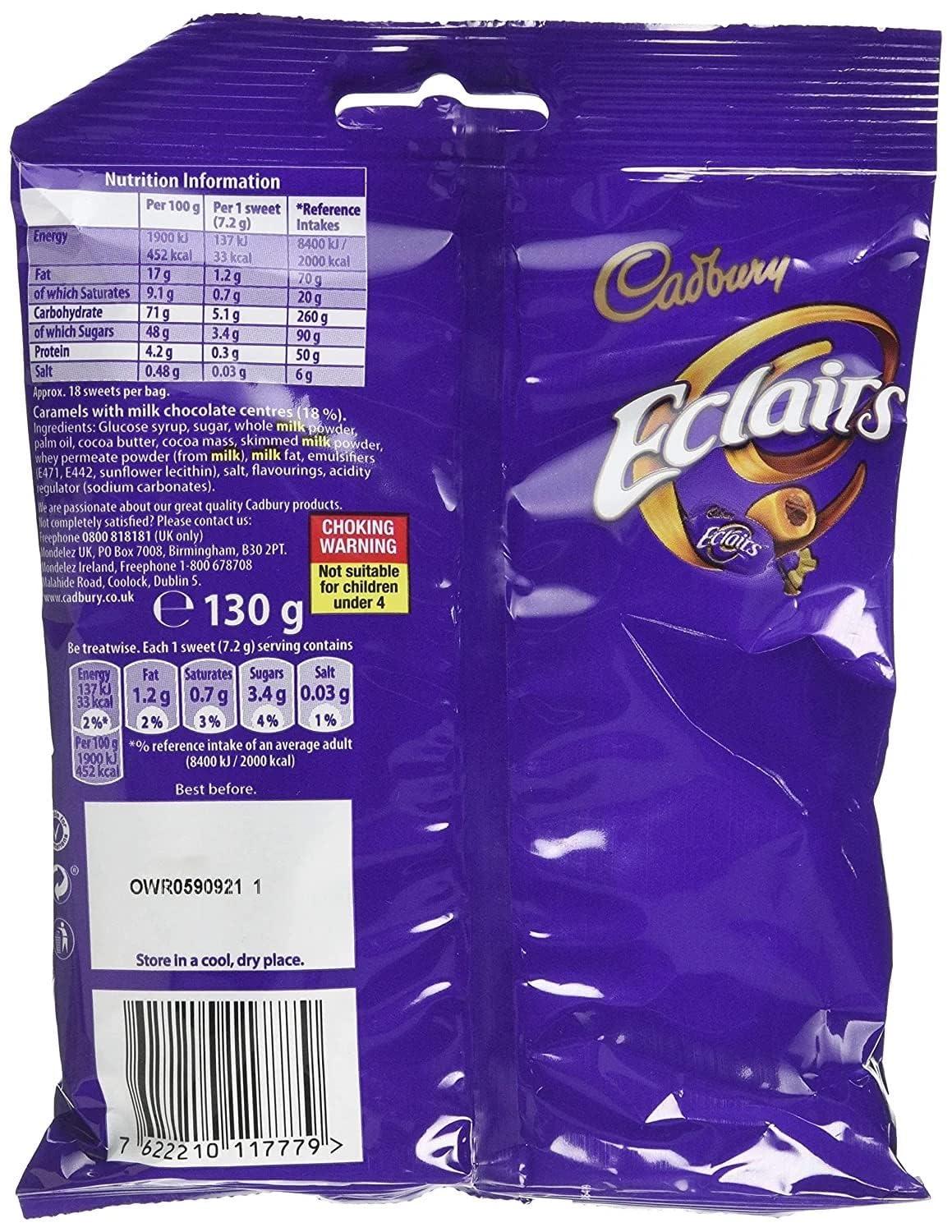Chocolate Eclairs Cadbury Eclairs Chocolate Bag Imported from the UK, England 130g ( 4.58 Ounce)