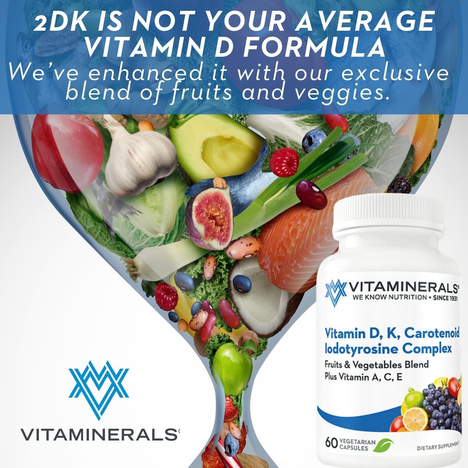 Vitaminerals Vitaminerals Vitamin D3 + K Complex | + Veggies & Fruits Blend | D 2500iu | K 80mcg | 60 Veggie Capsules