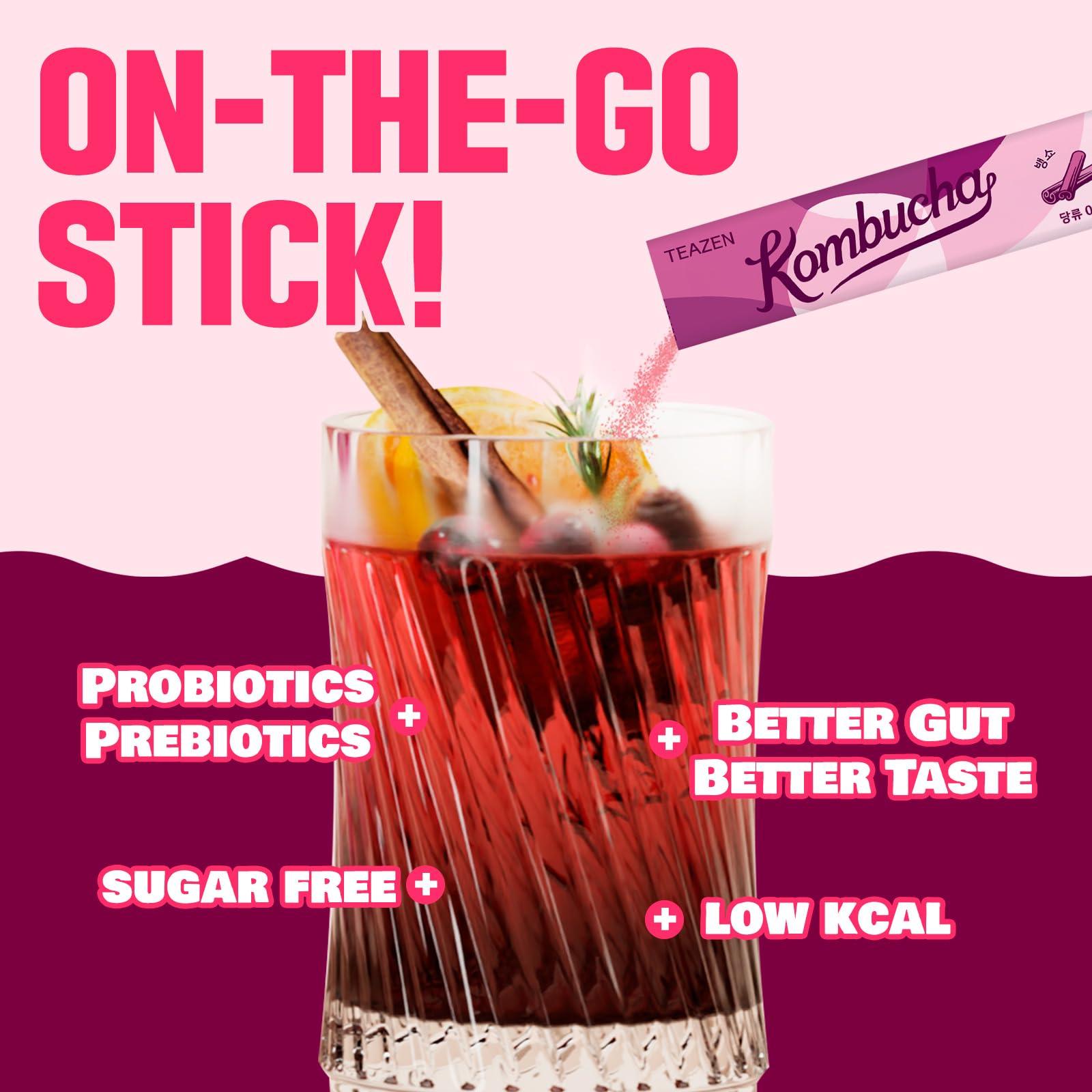 TEAZEN TEAZEN Mulled Wine Kombucha Tea, Spice Tea, Live Probiotics & Postbiotics, Relaxation and Warmth for Colds and Sore Throat, Electrolyte & Hydration Drink Mix, Sugar Free, 10 Sticks, 1.76oz