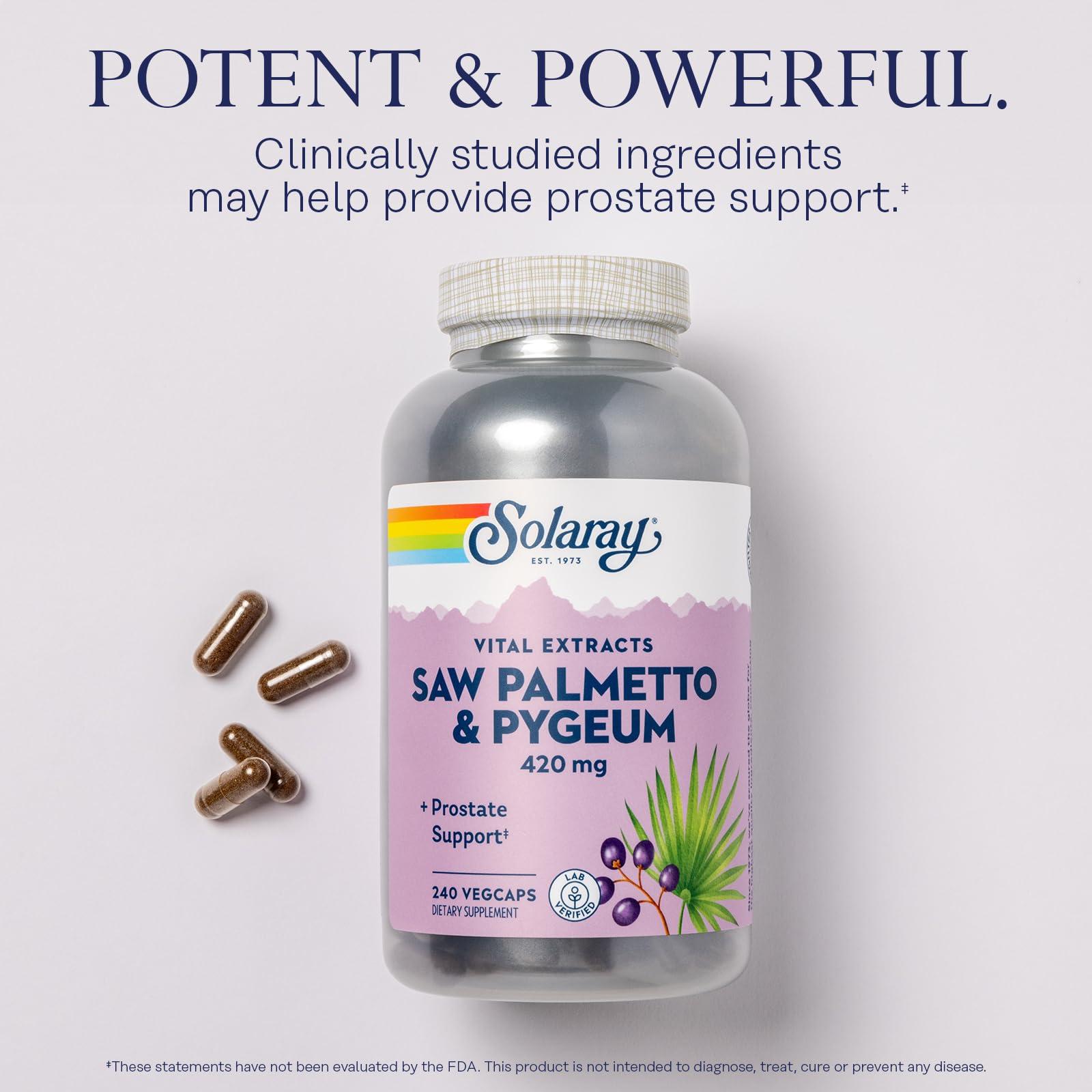 SOLARAY SOLARAY Saw Palmetto and Pygeum - Saw Palmetto for Men and Pygeum Bark - with Zinc, Vitamin B6, Pumpkin Seed and Amino Acids - Prostate Supplements for Men w/Beta Sitosterol, 60 Servings, 240 VegCaps