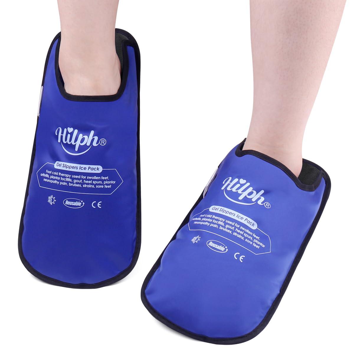Hilph Hilph Foot Ice Pack Slippers for Plantar Fasciitis 2 Packs, Reusable Hot Cold Packs Gel Ice Slipper for Foot and Broken Toes, Gout, Foot Surgery, Neuropathy, Diabetic, Swollen (Dark Blue)