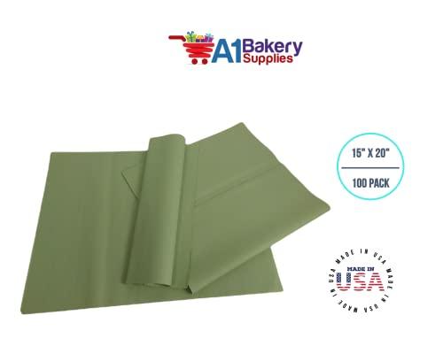 A1 Bakery Supplies Sage Green Light Olive Bulk Tissue Paper 15 Inch x 20 Inch - 100 Sheets Premium Quality Gift wrap Tissue Paper Made in USA