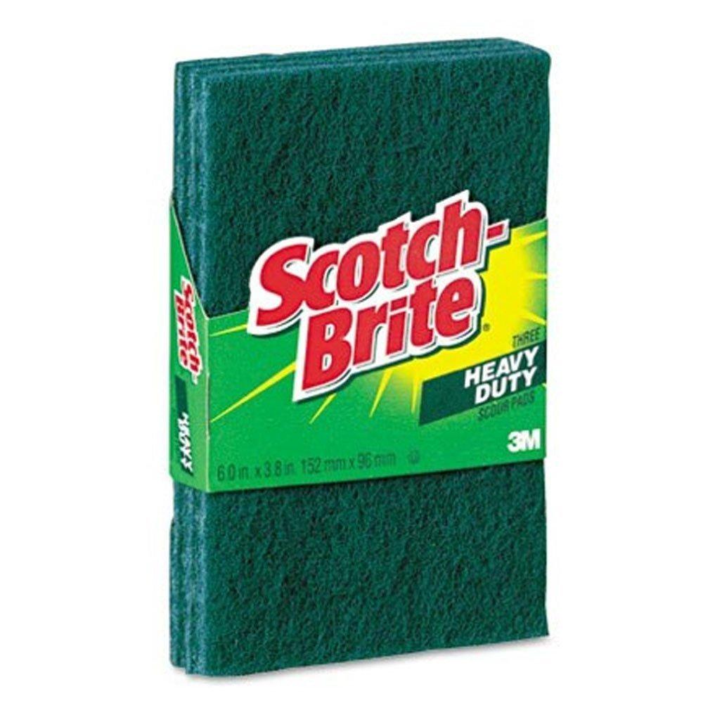 3m-Commercialtapediv. Heavy-Duty Scour Pad, 3.8w x 6\"L, Green, 3/Pack