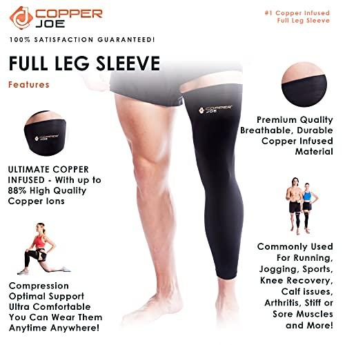 Copper Joe Copper Joe Full Leg Compression Sleeve - Ultimate Copper Infused, Support for Knee, Thigh, Calf, Arthritis, Running and Basketball. Single Leg Pant For Men & Women (Medium)