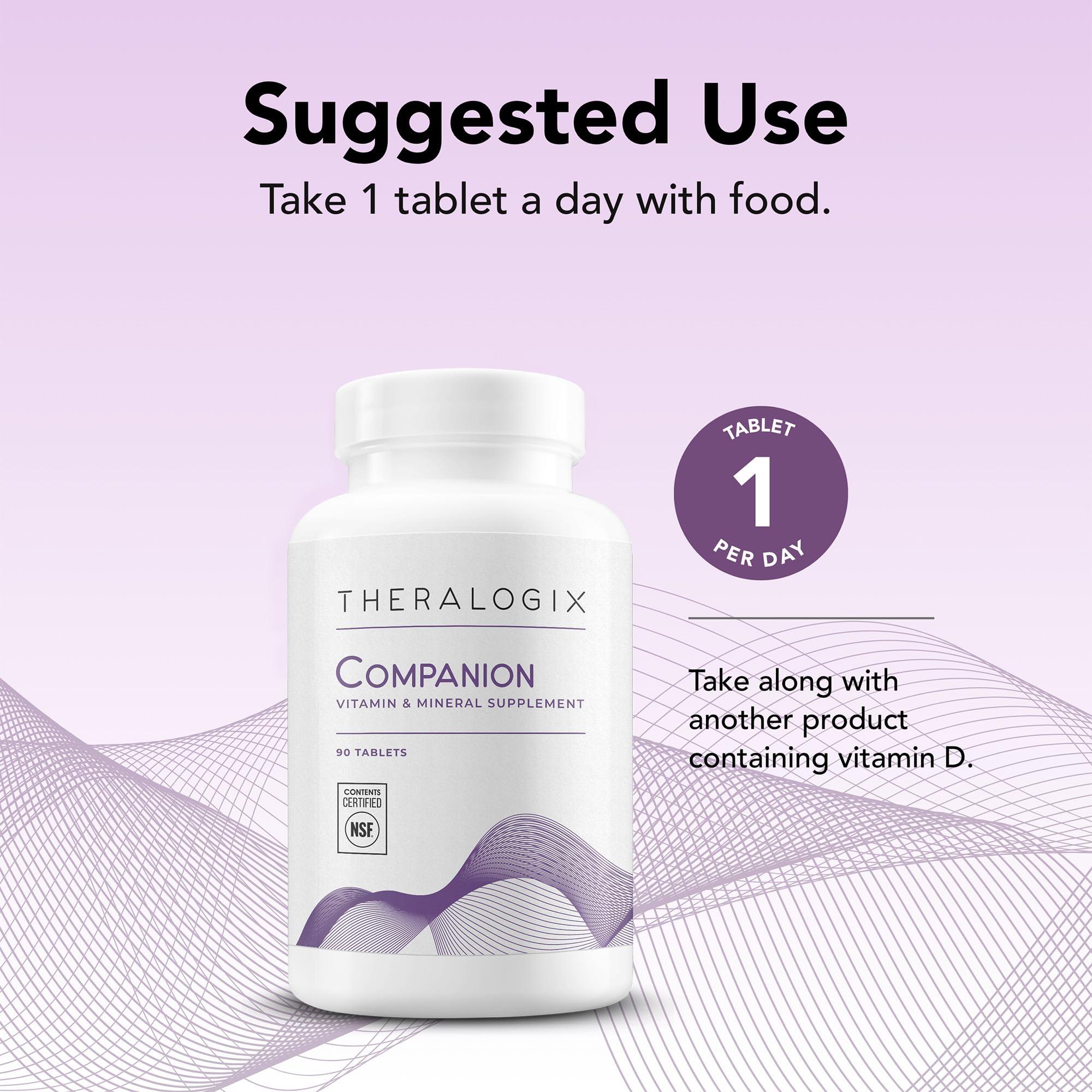 Theralogix Theralogix Companion Multivitamin & Mineral Supplement - 90-Day Supply - Supplement for Women & Men Without Iron, Vitamin D, or Vitamin K - B Vitamins, Zinc & Magnesium - NSF Certified - 90 Tablets